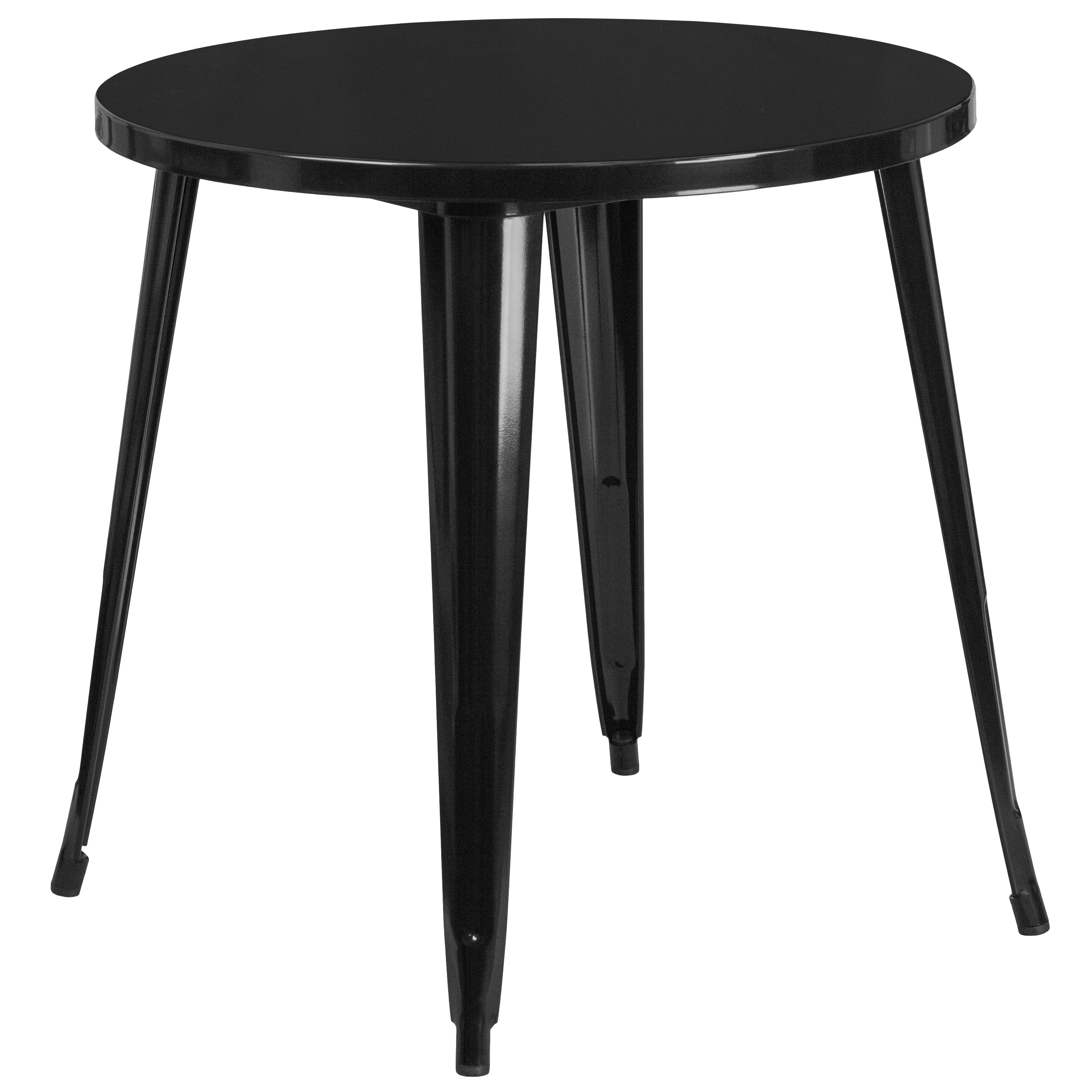 Conrad  Commercial Grade 30" Round Black Metal Indoor-Outdoor Table Set with 2 Arm Chairs