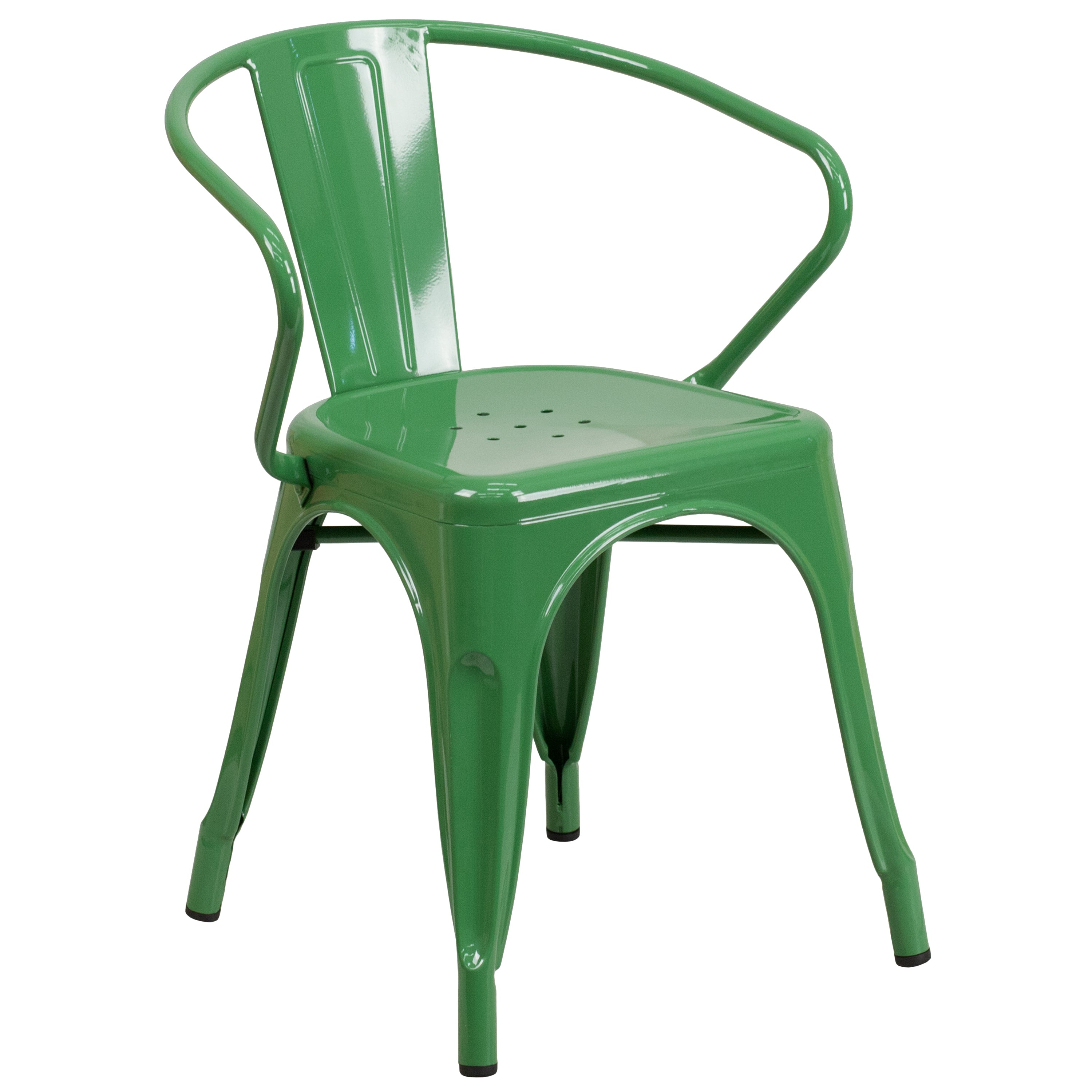 Conrad  Commercial Grade 30" Round Green Metal Indoor-Outdoor Table Set with 2 Arm Chairs