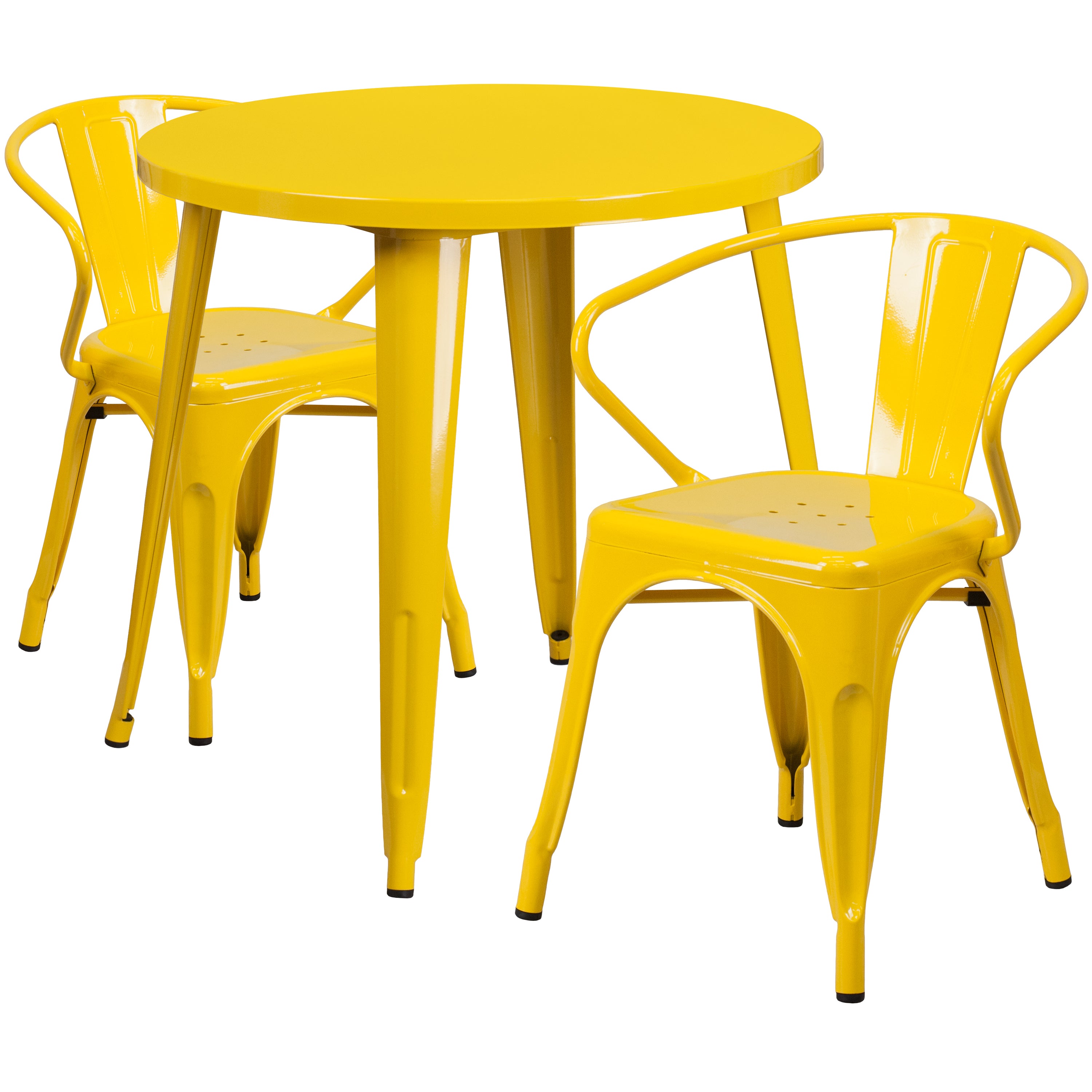 Conrad  Commercial Grade 30" Round Yellow Metal Indoor-Outdoor Table Set with 2 Arm Chairs