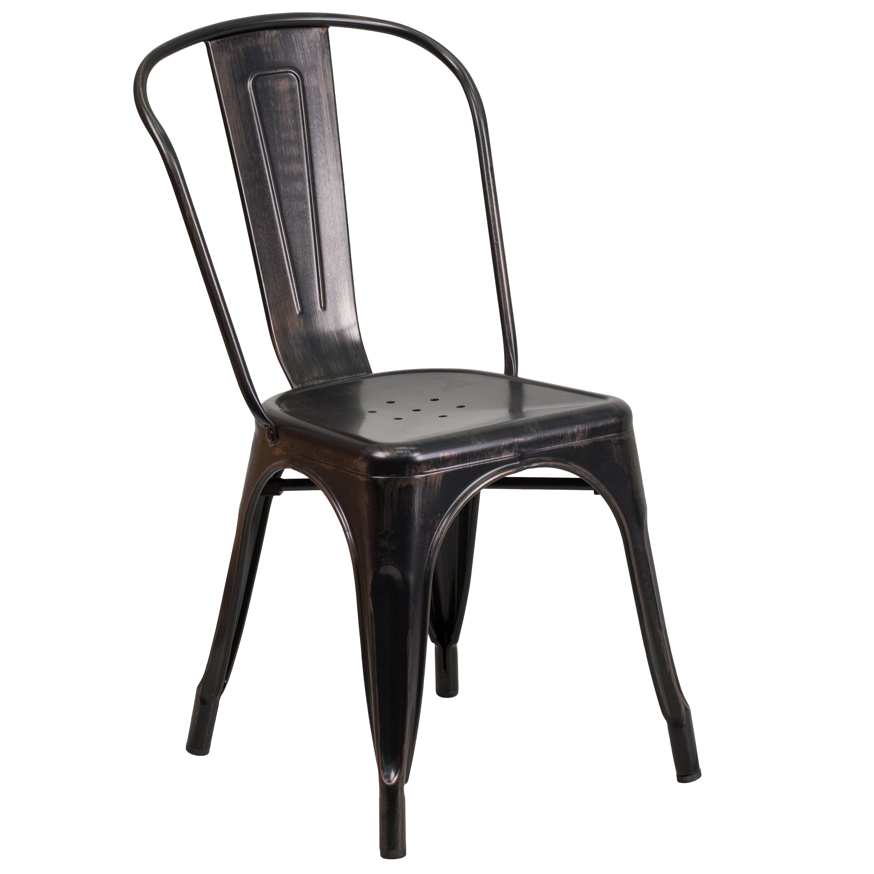 Baker Commercial Grade 30" Round Black-Antique Gold Metal Indoor-Outdoor Table Set with 2 Cafe Chairs