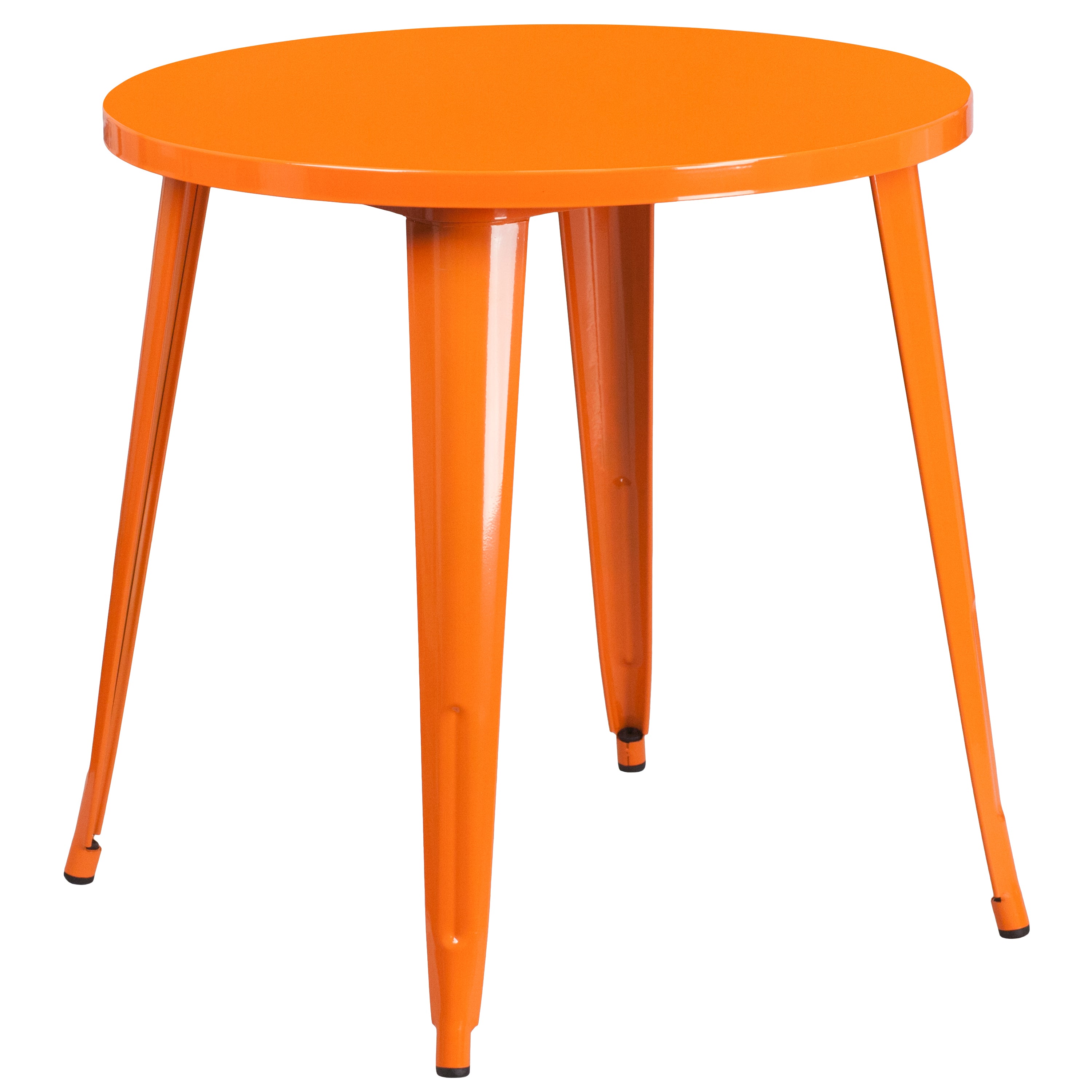 Baker Commercial Grade 30" Round Orange Metal Indoor-Outdoor Table Set with 2 Cafe Chairs
