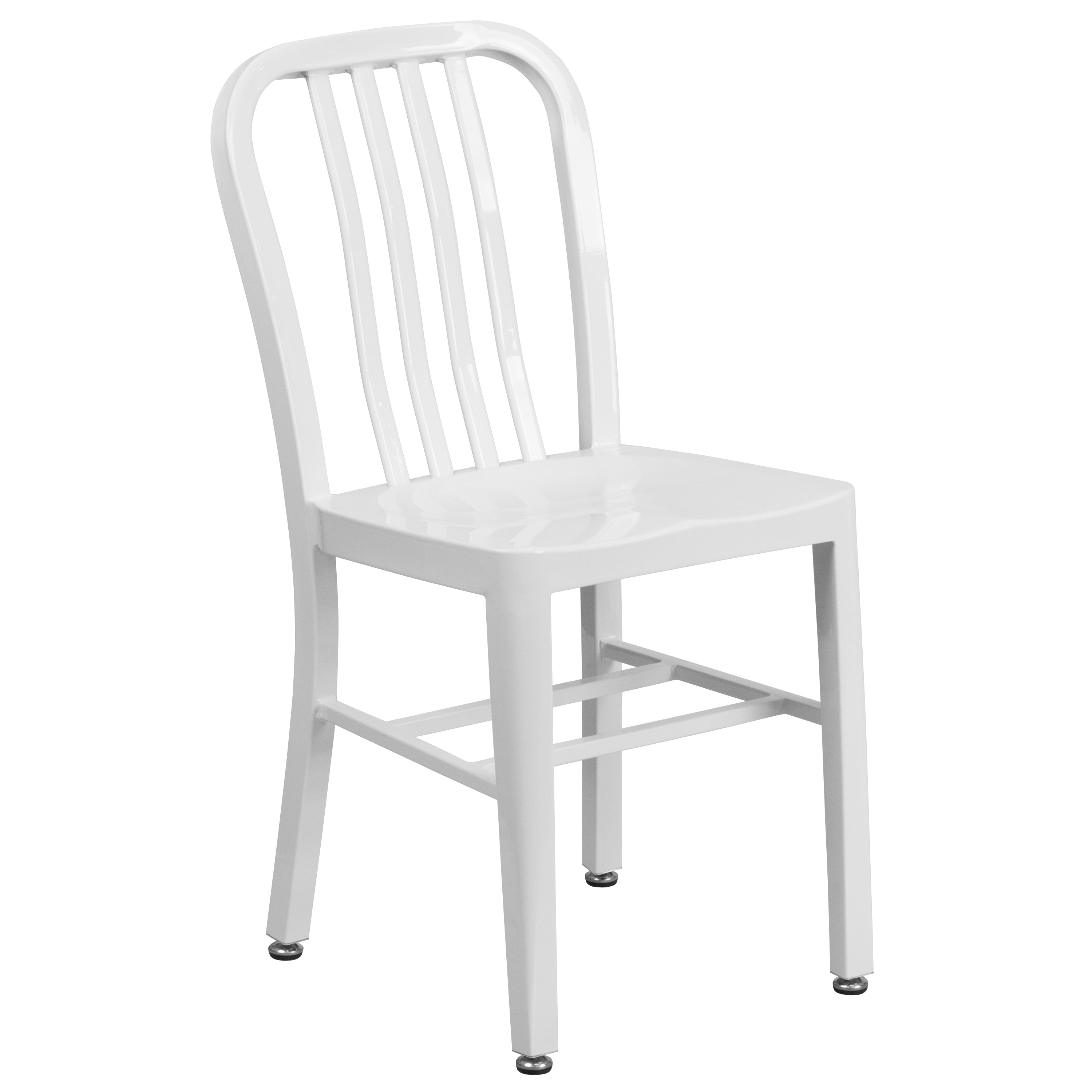 Craig Commercial Grade 30" Round White Metal Indoor-Outdoor Table Set with 2 Vertical Slat Back Chairs
