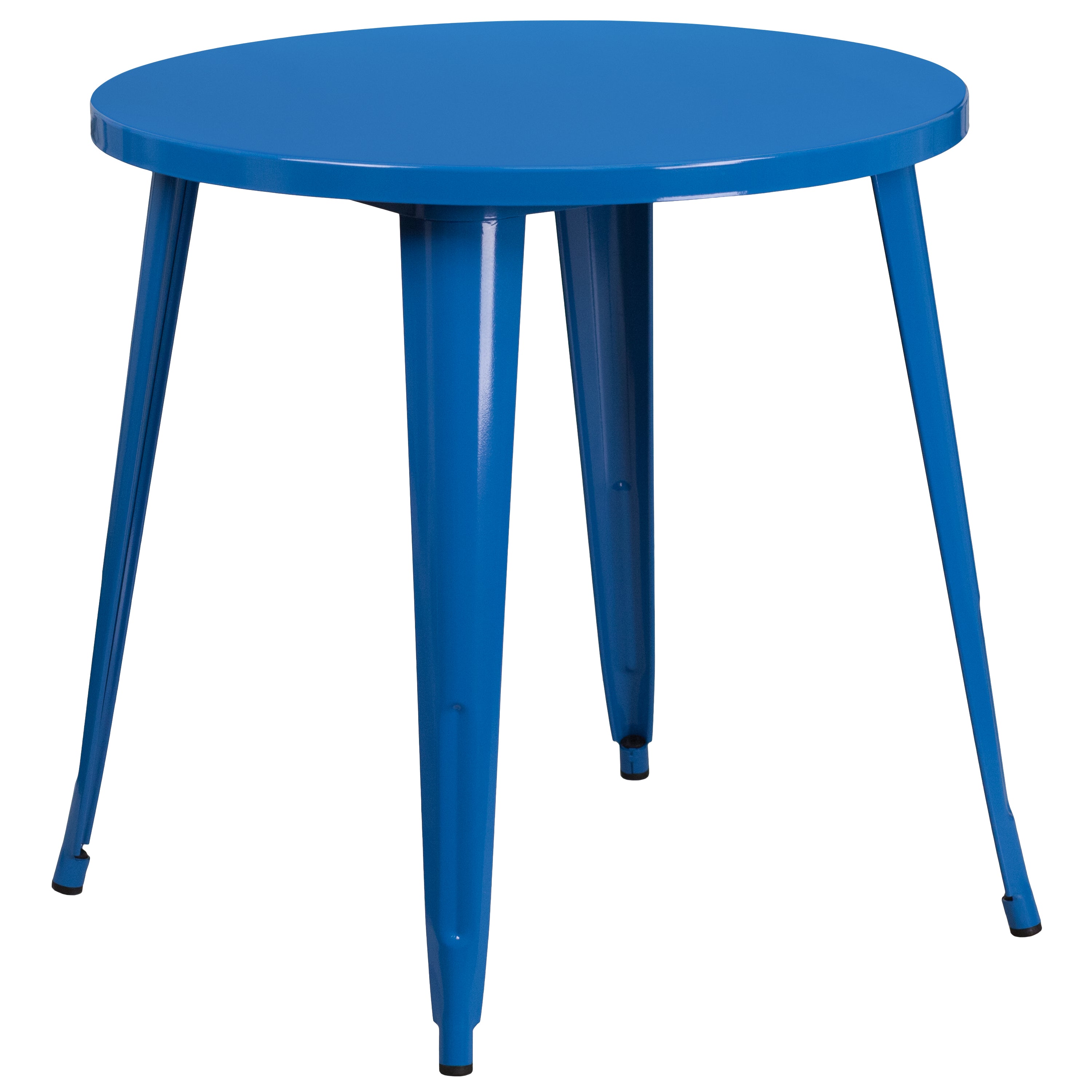 Cory Commercial Grade 30" Round Blue Metal Indoor-Outdoor Table Set with 4 Arm Chairs