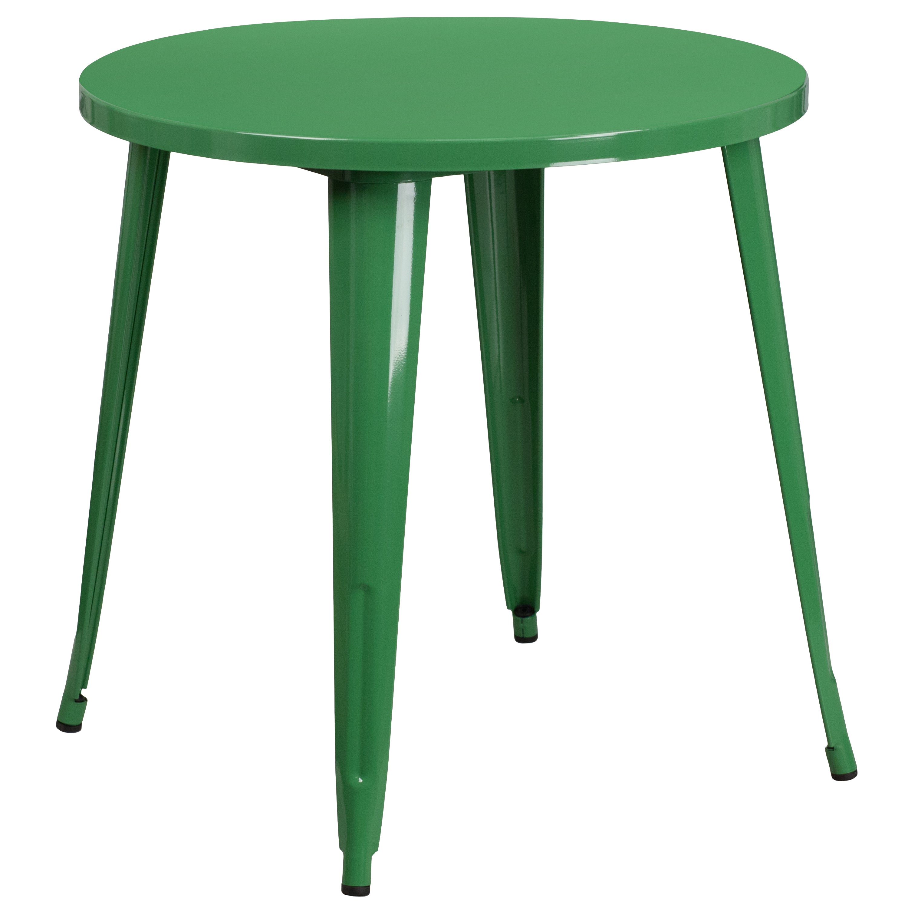 Cory Commercial Grade 30" Round Green Metal Indoor-Outdoor Table Set with 4 Arm Chairs