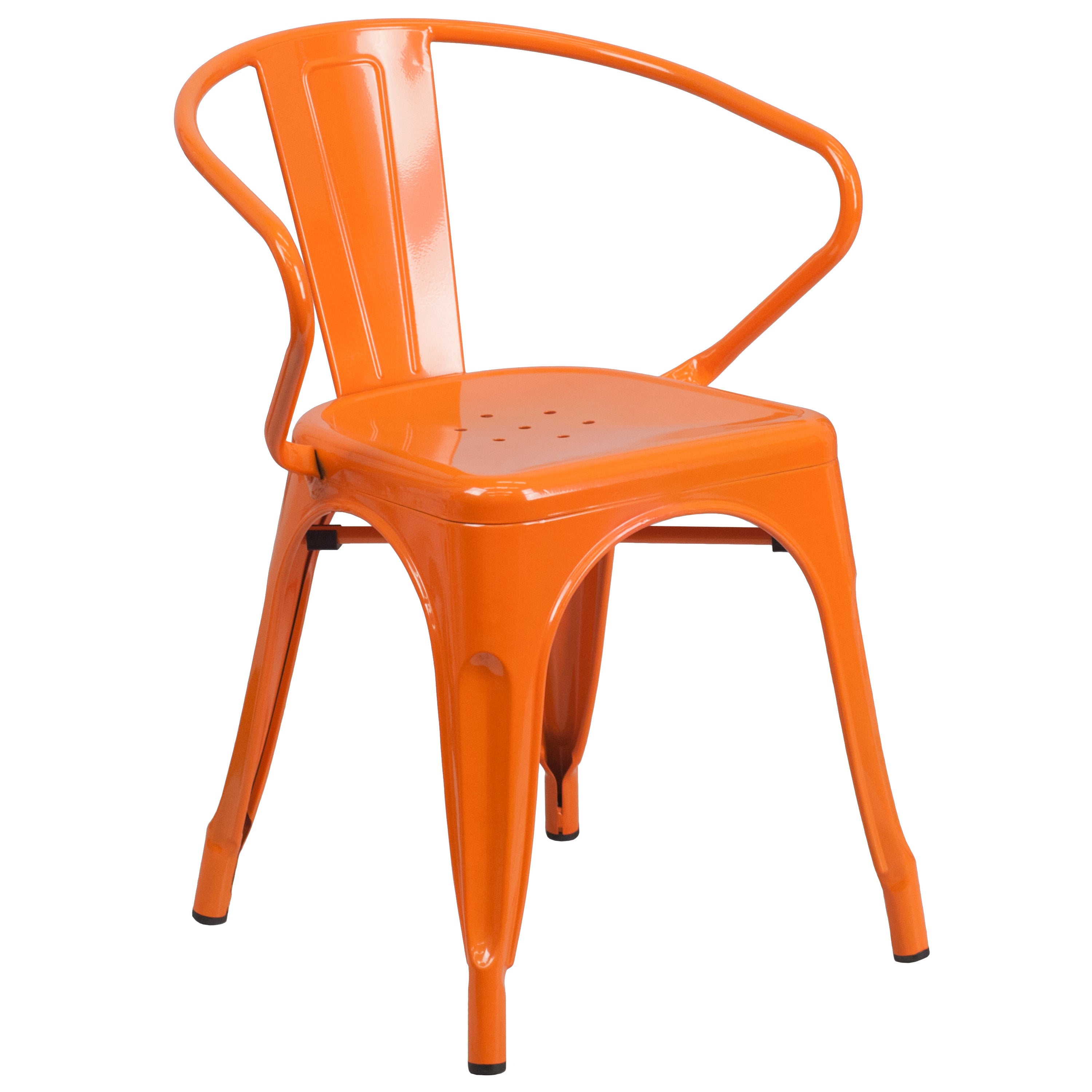 Cory Commercial Grade 30" Round Orange Metal Indoor-Outdoor Table Set with 4 Arm Chairs