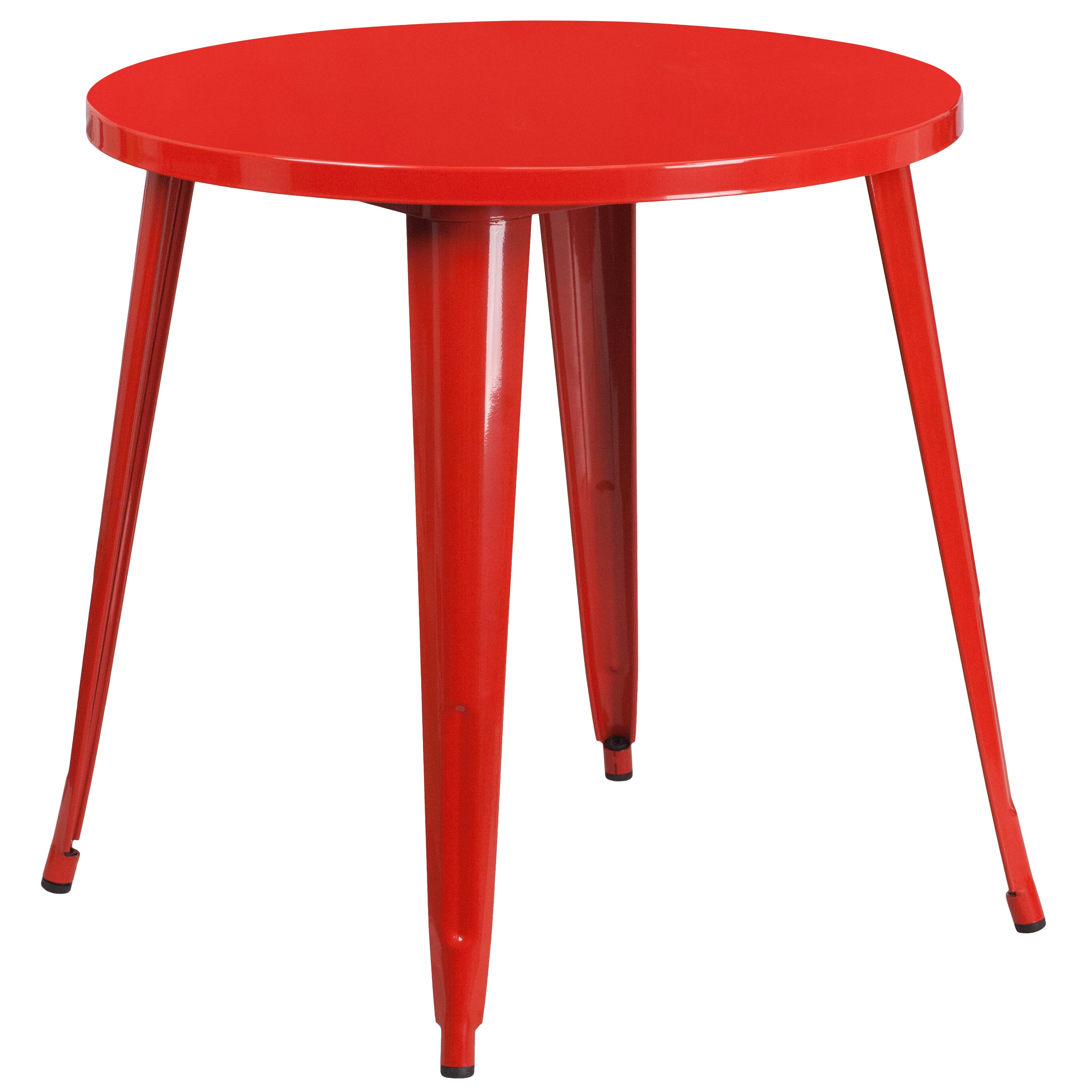 Cory Commercial Grade 30" Round Red Metal Indoor-Outdoor Table Set with 4 Arm Chairs