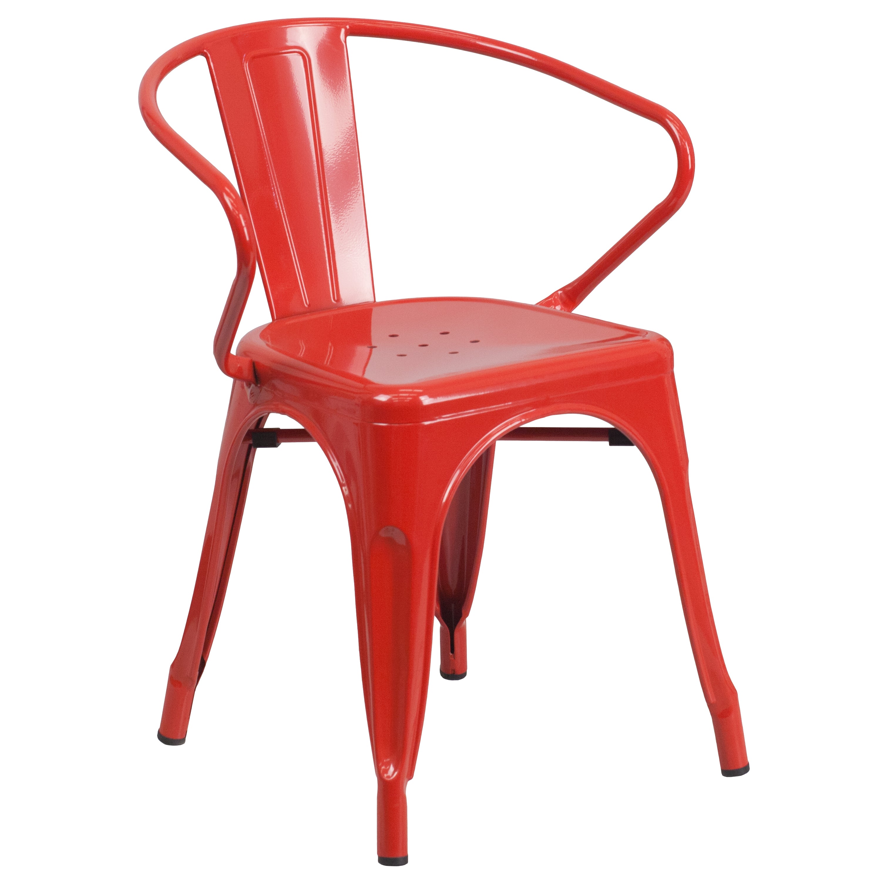 Cory Commercial Grade 30" Round Red Metal Indoor-Outdoor Table Set with 4 Arm Chairs