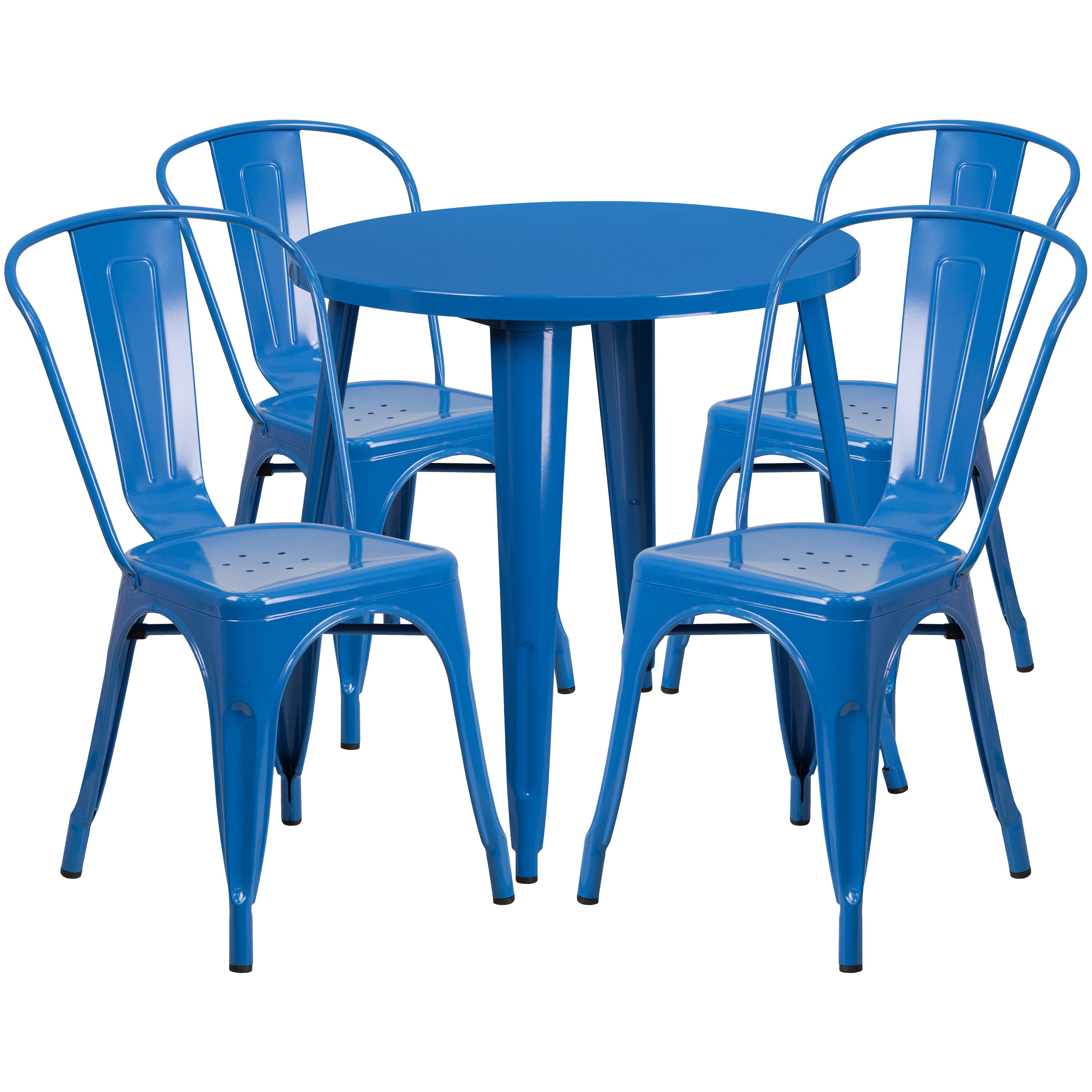 Dalton Commercial Grade 30" Round Blue Metal Indoor-Outdoor Table Set with 4 Cafe Chairs