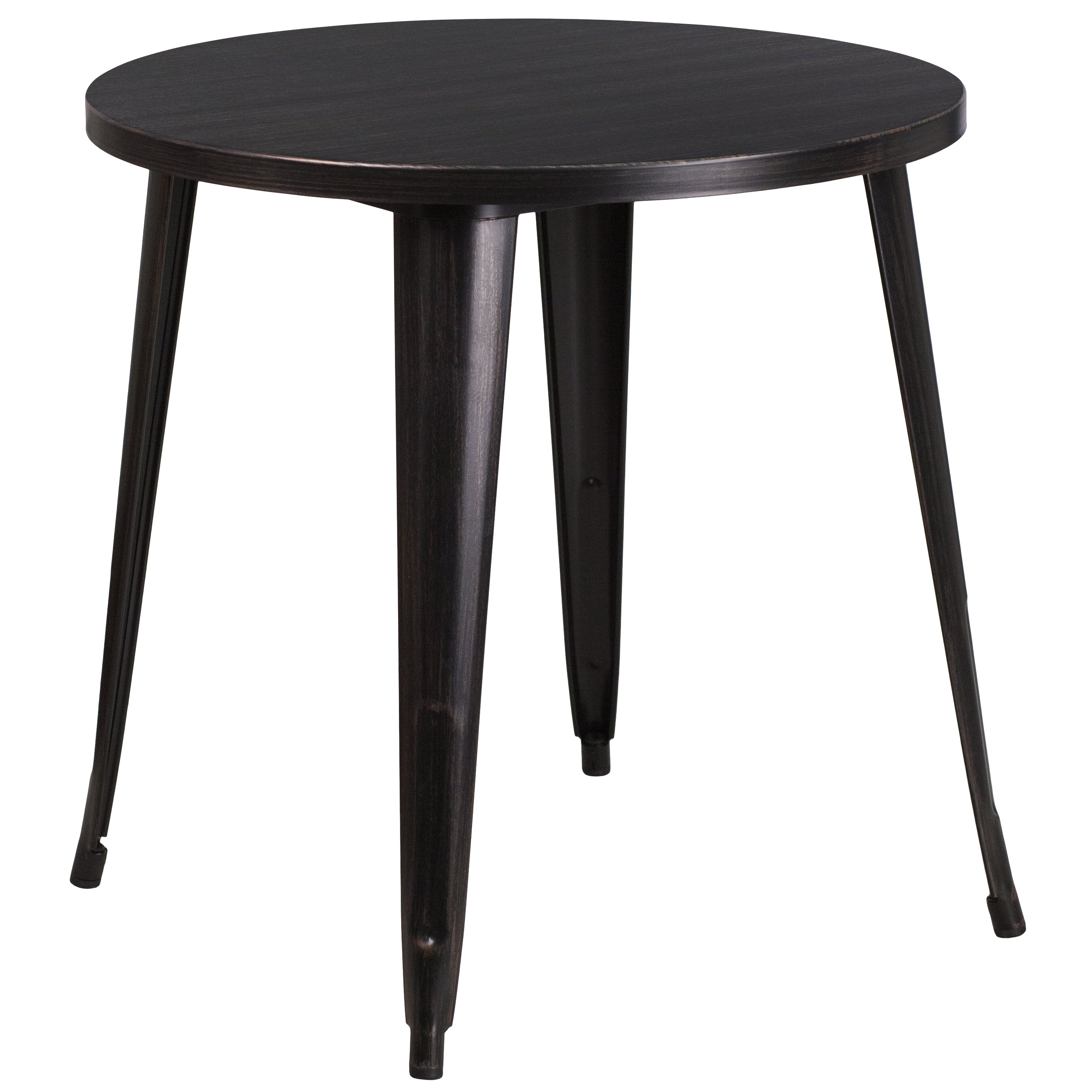 Dalton Commercial Grade 30" Round Black-Antique Gold Metal Indoor-Outdoor Table Set with 4 Cafe Chairs