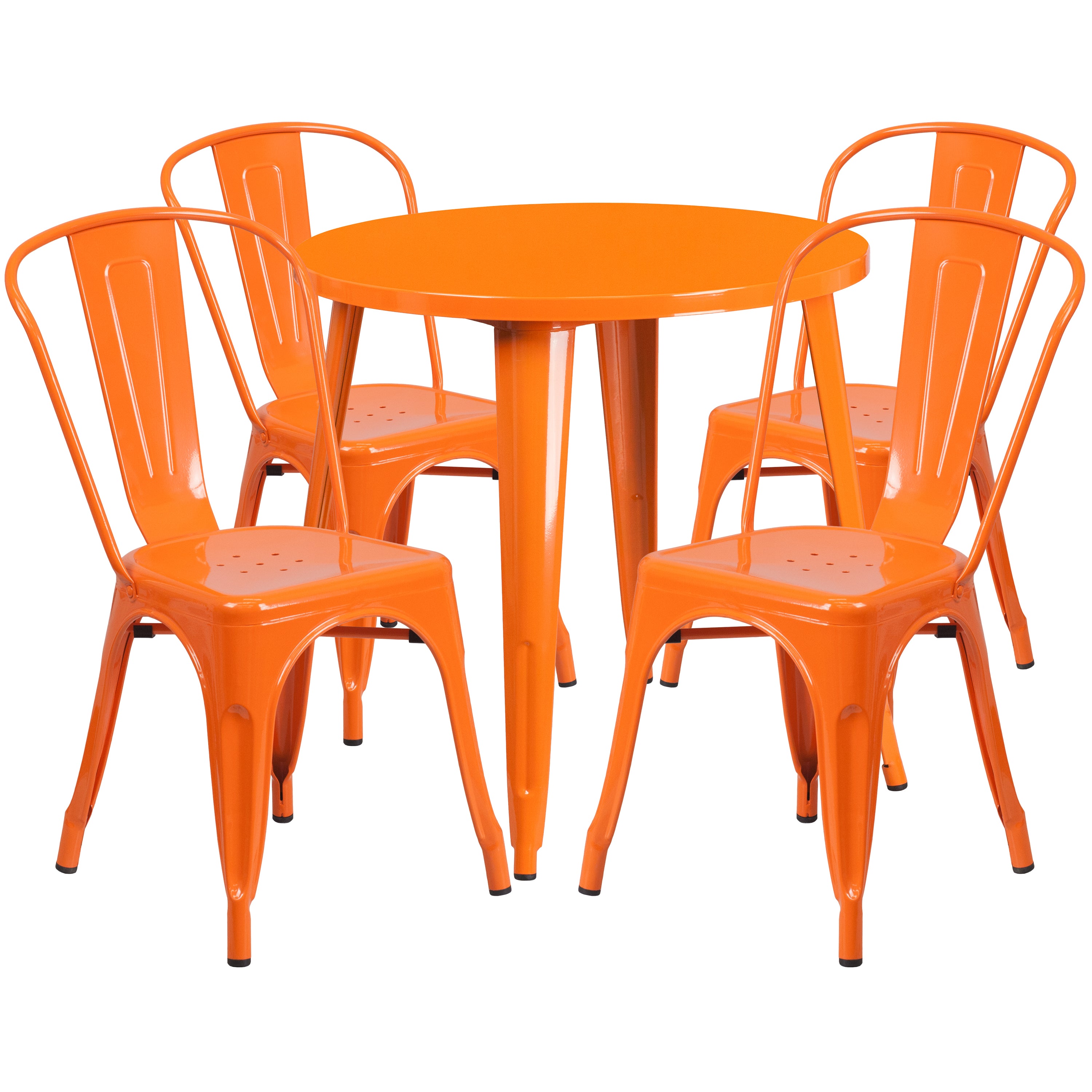 Dalton Commercial Grade 30" Round Orange Metal Indoor-Outdoor Table Set with 4 Cafe Chairs
