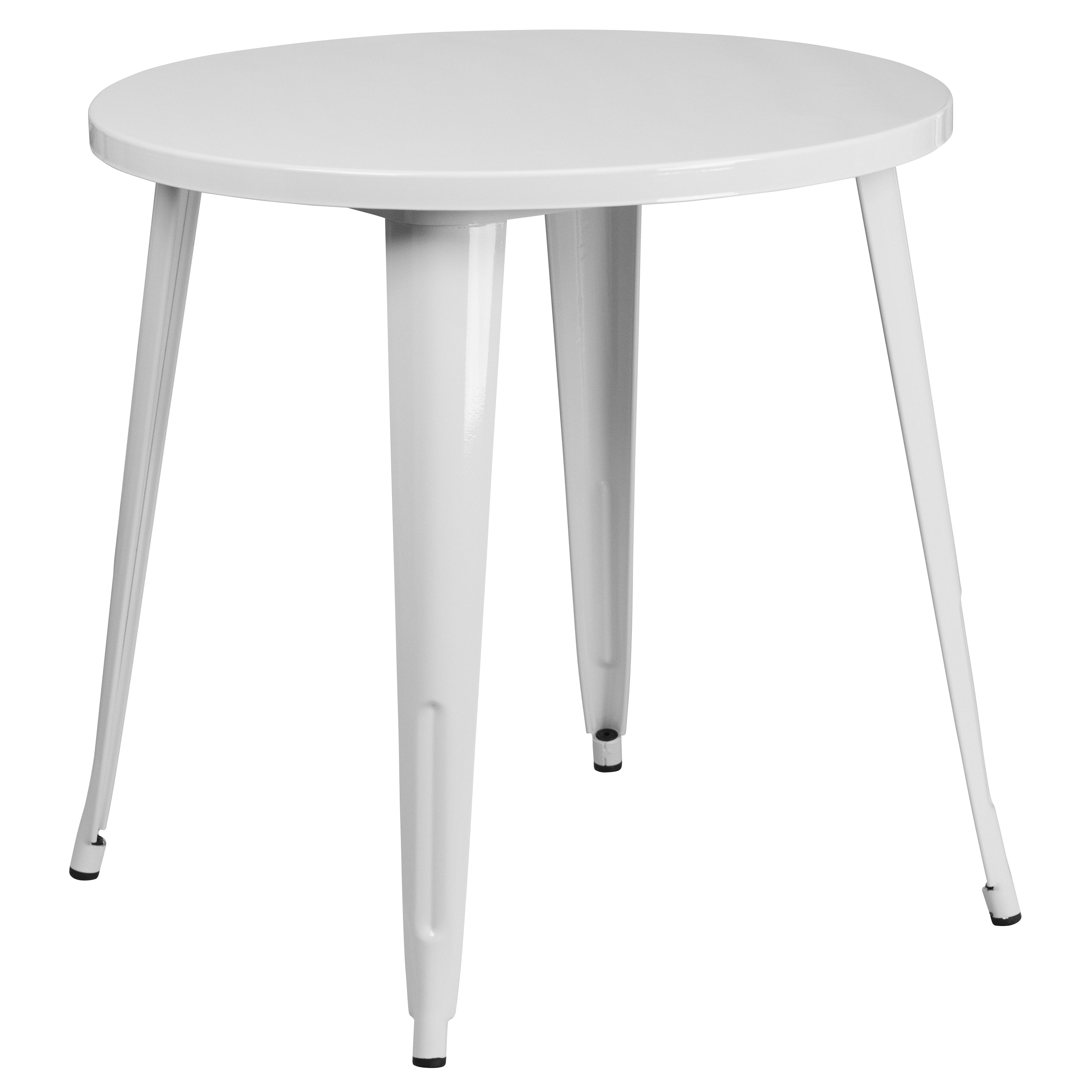 Dalton Commercial Grade 30" Round White Metal Indoor-Outdoor Table Set with 4 Cafe Chairs