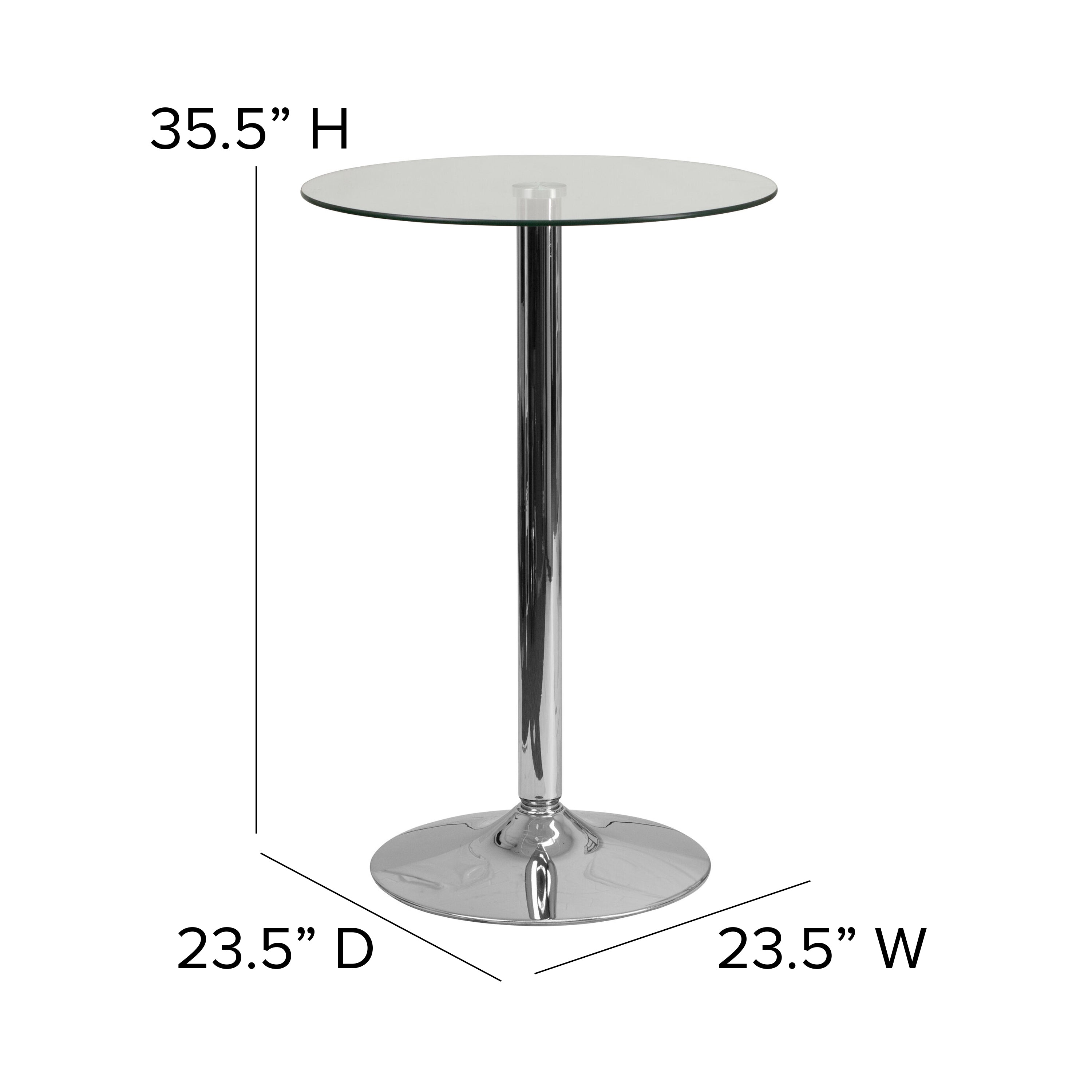 Kenneth 23.5'' Round Glass Table with 35.5''H Chrome Base