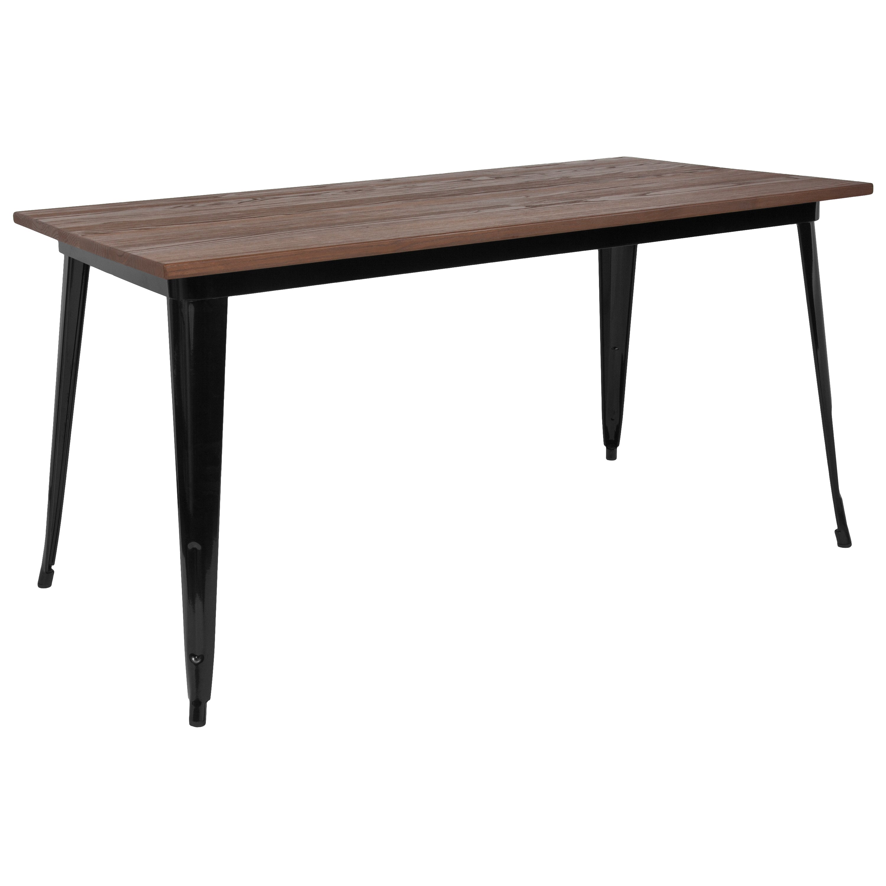 Kenneth 30.25" x 60" Rectangular Black Metal Indoor Table with Walnut Rustic Wood Top