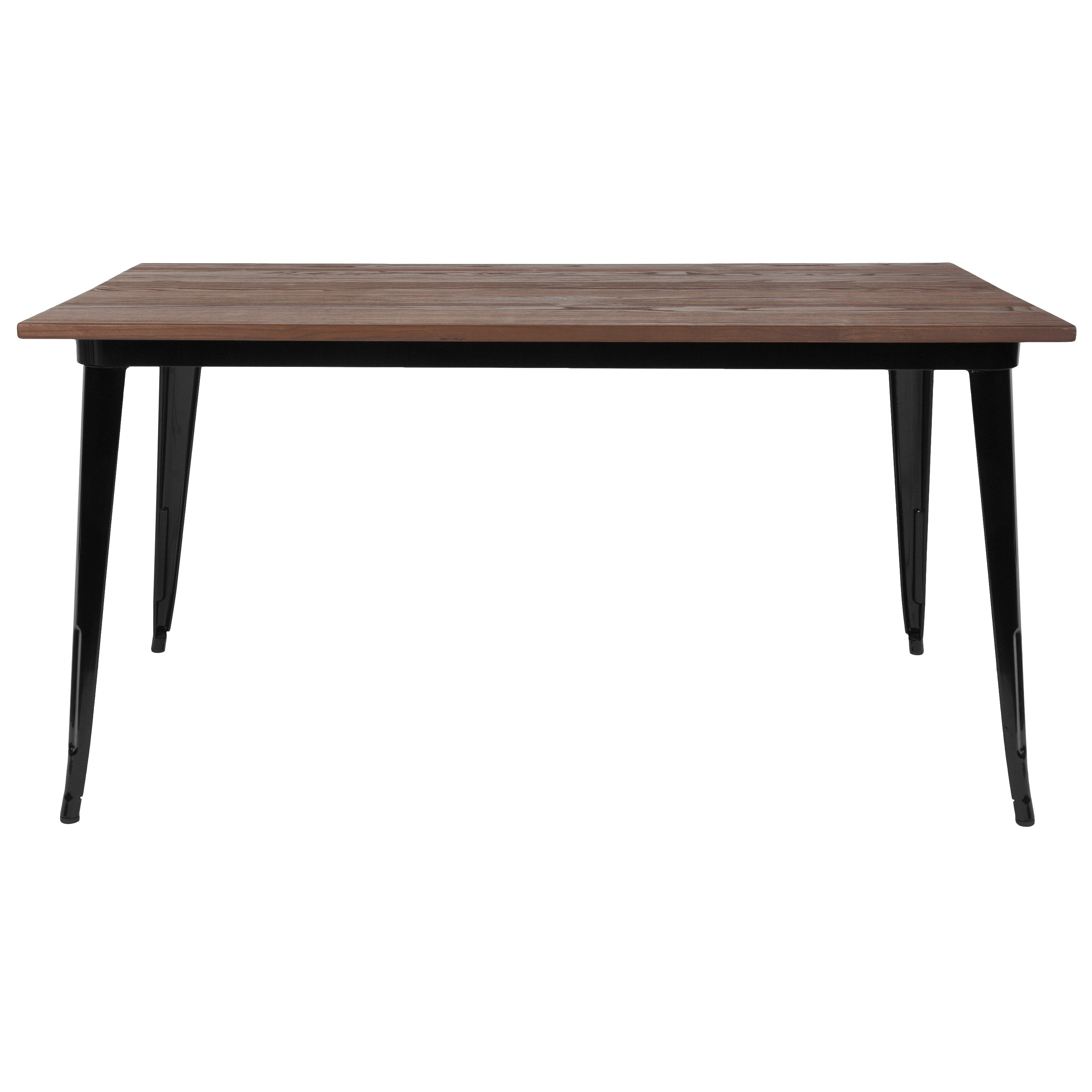 Kenneth 30.25" x 60" Rectangular Black Metal Indoor Table with Walnut Rustic Wood Top