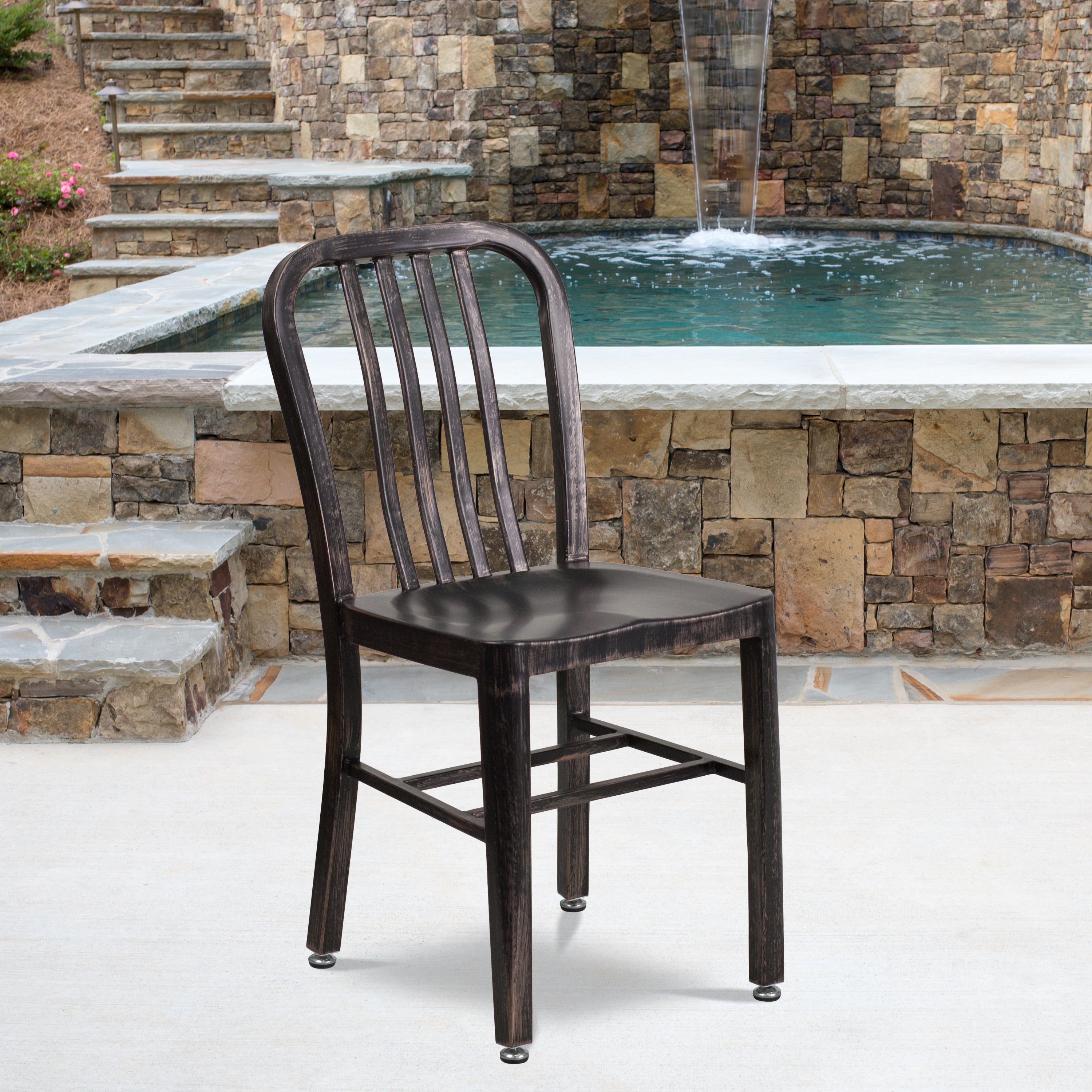 Gael Commercial Grade Black-Antique Gold Metal Indoor-Outdoor Chair