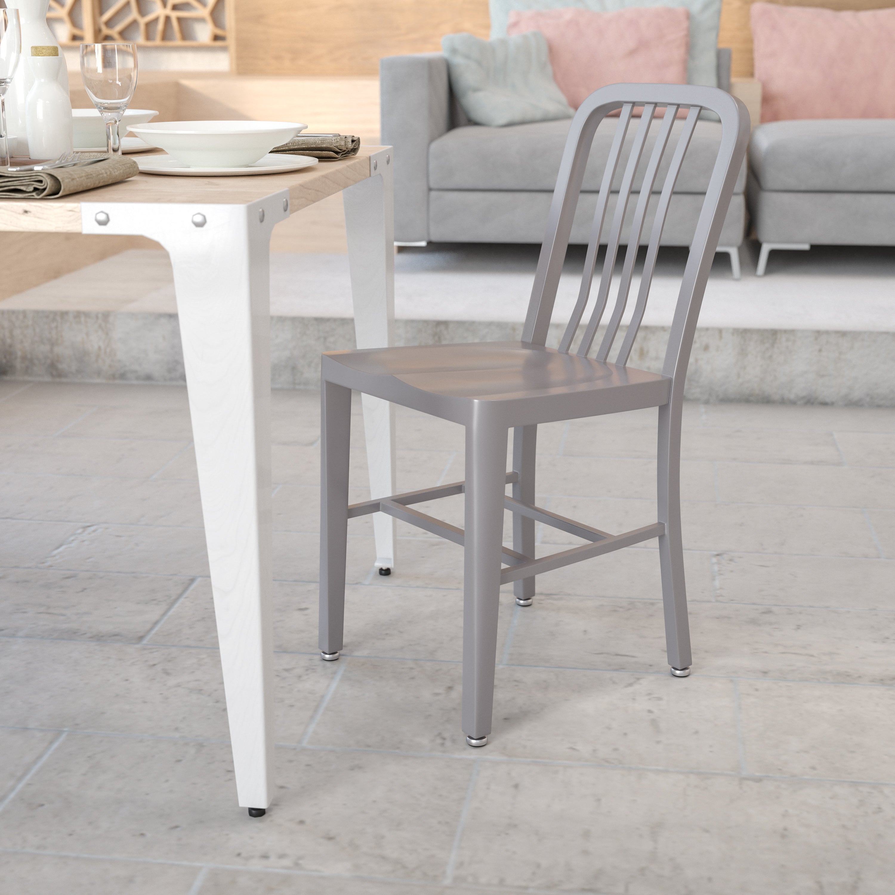 Gael Commercial Grade Silver Metal Indoor-Outdoor Chair