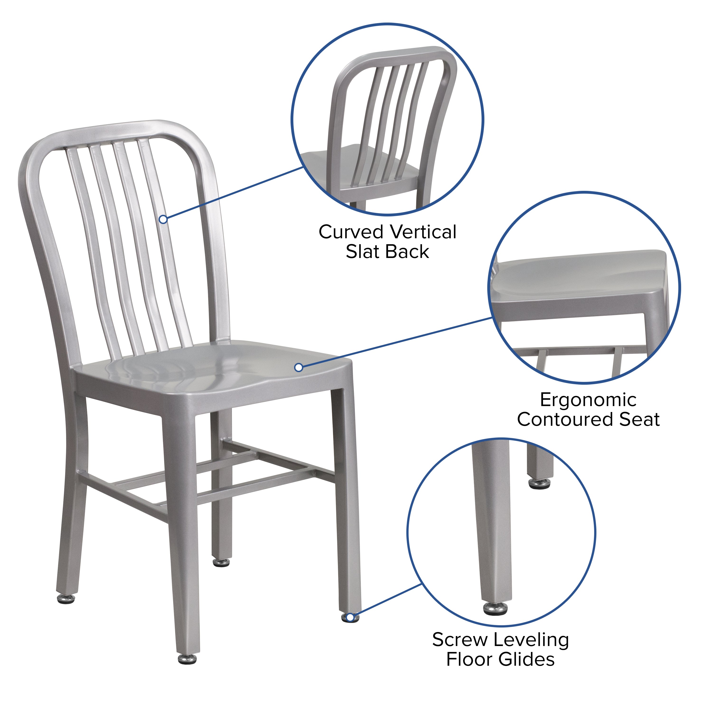 Gael Commercial Grade Silver Metal Indoor-Outdoor Chair