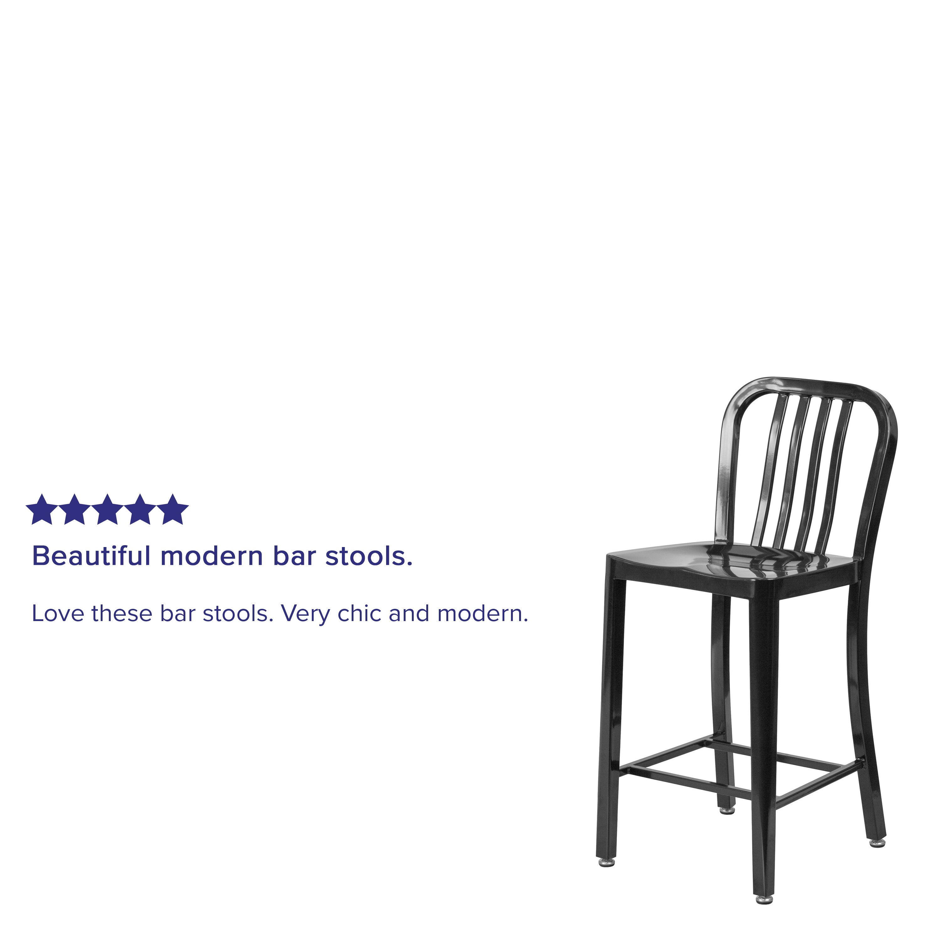 Gael Commercial Grade 24" High Black Metal Indoor-Outdoor Counter Height Stool with Vertical Slat Back