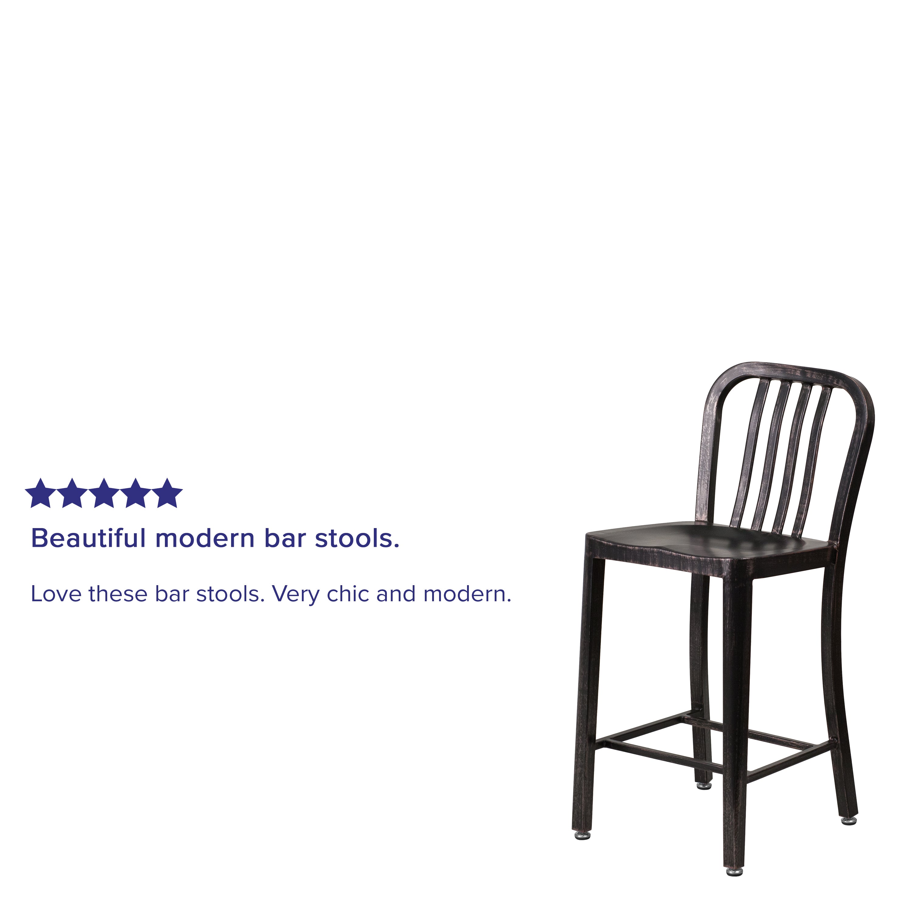 Gael Commercial Grade 24" High Black-Antique Gold Metal Indoor-Outdoor Counter Height Stool with Vertical Slat Back