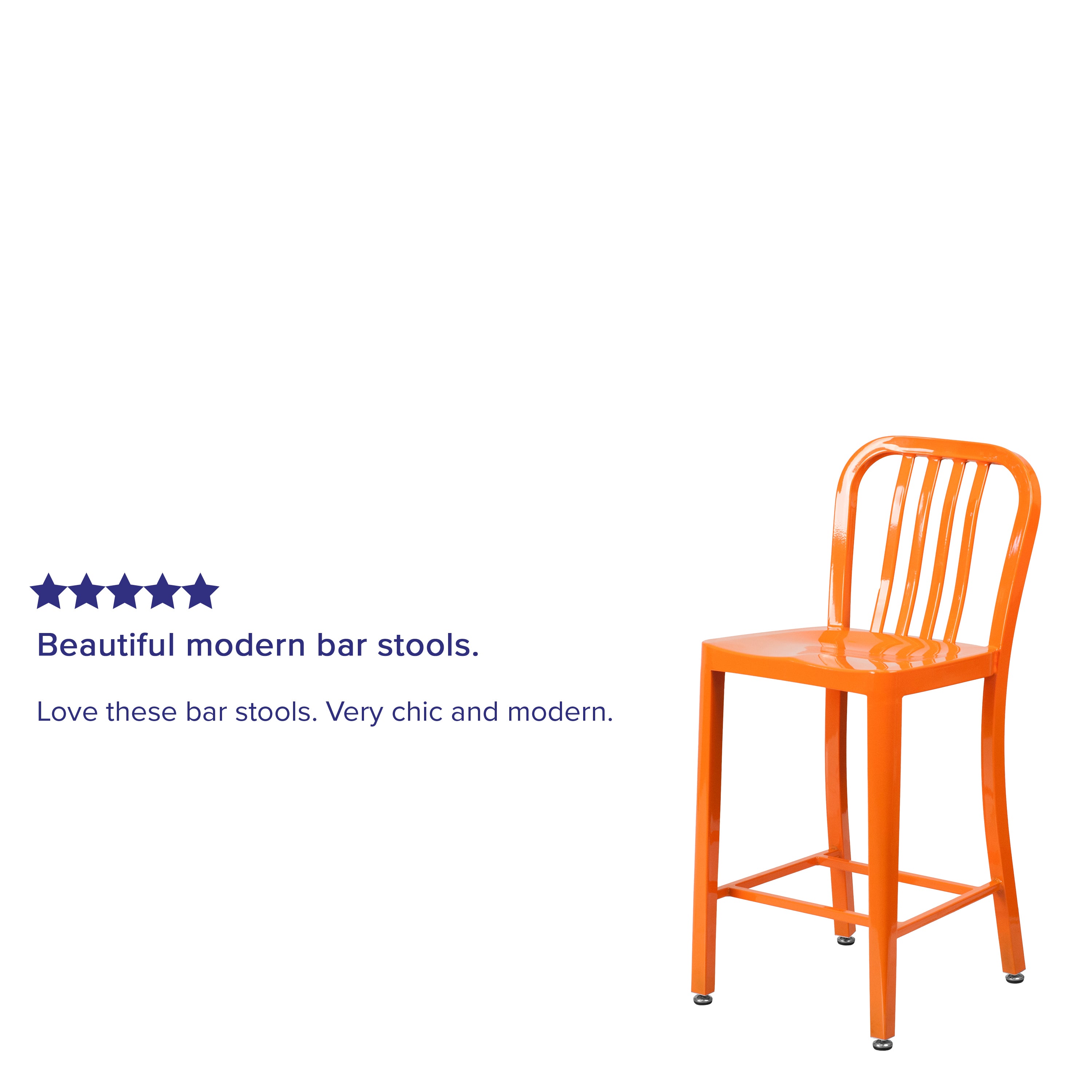 Gael Commercial Grade 24" High Orange Metal Indoor-Outdoor Counter Height Stool with Vertical Slat Back