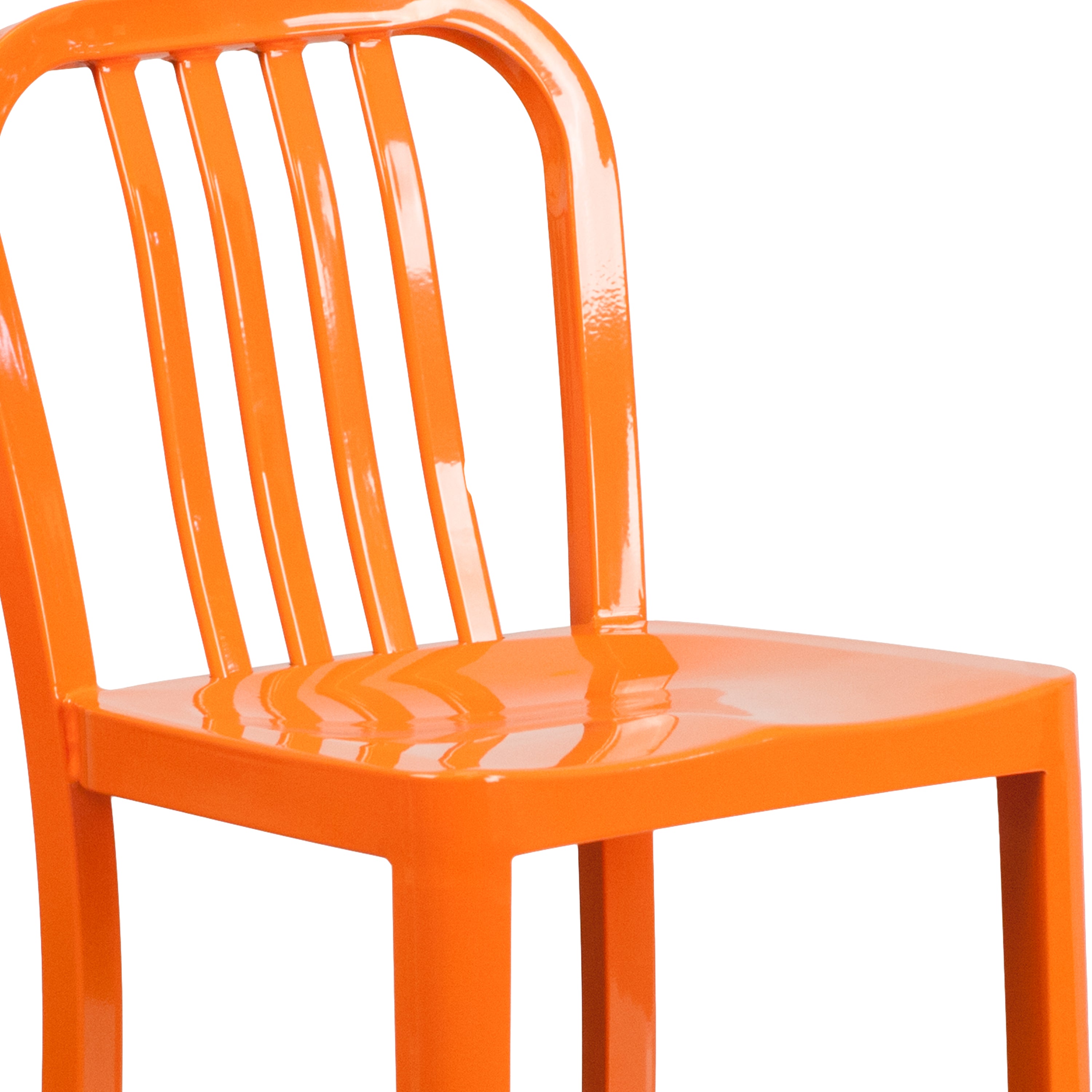 Gael Commercial Grade 24" High Orange Metal Indoor-Outdoor Counter Height Stool with Vertical Slat Back