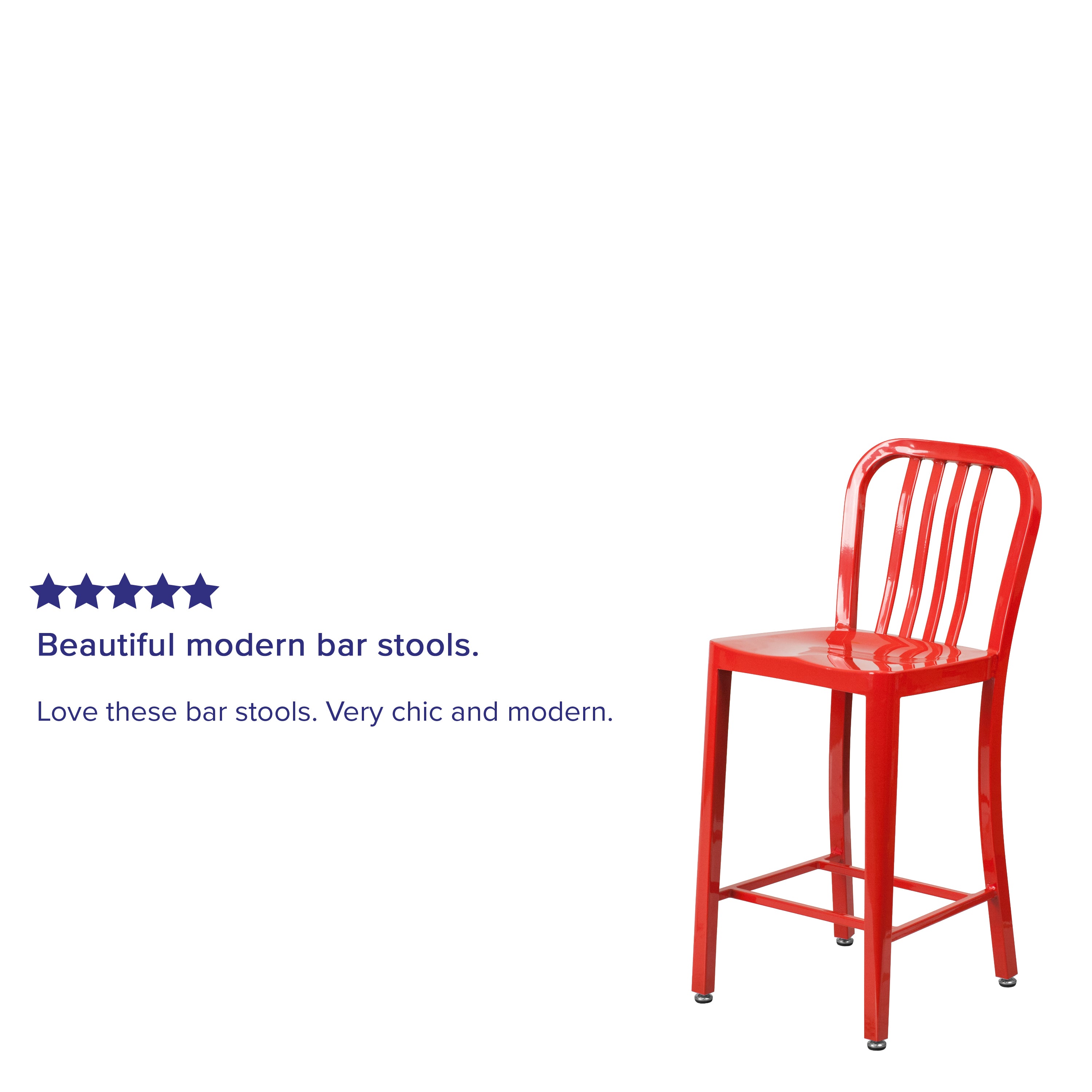 Gael Commercial Grade 24" High Red Metal Indoor-Outdoor Counter Height Stool with Vertical Slat Back