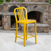 Gael Commercial Grade 24" High Yellow Metal Indoor-Outdoor Counter Height Stool with Vertical Slat Back