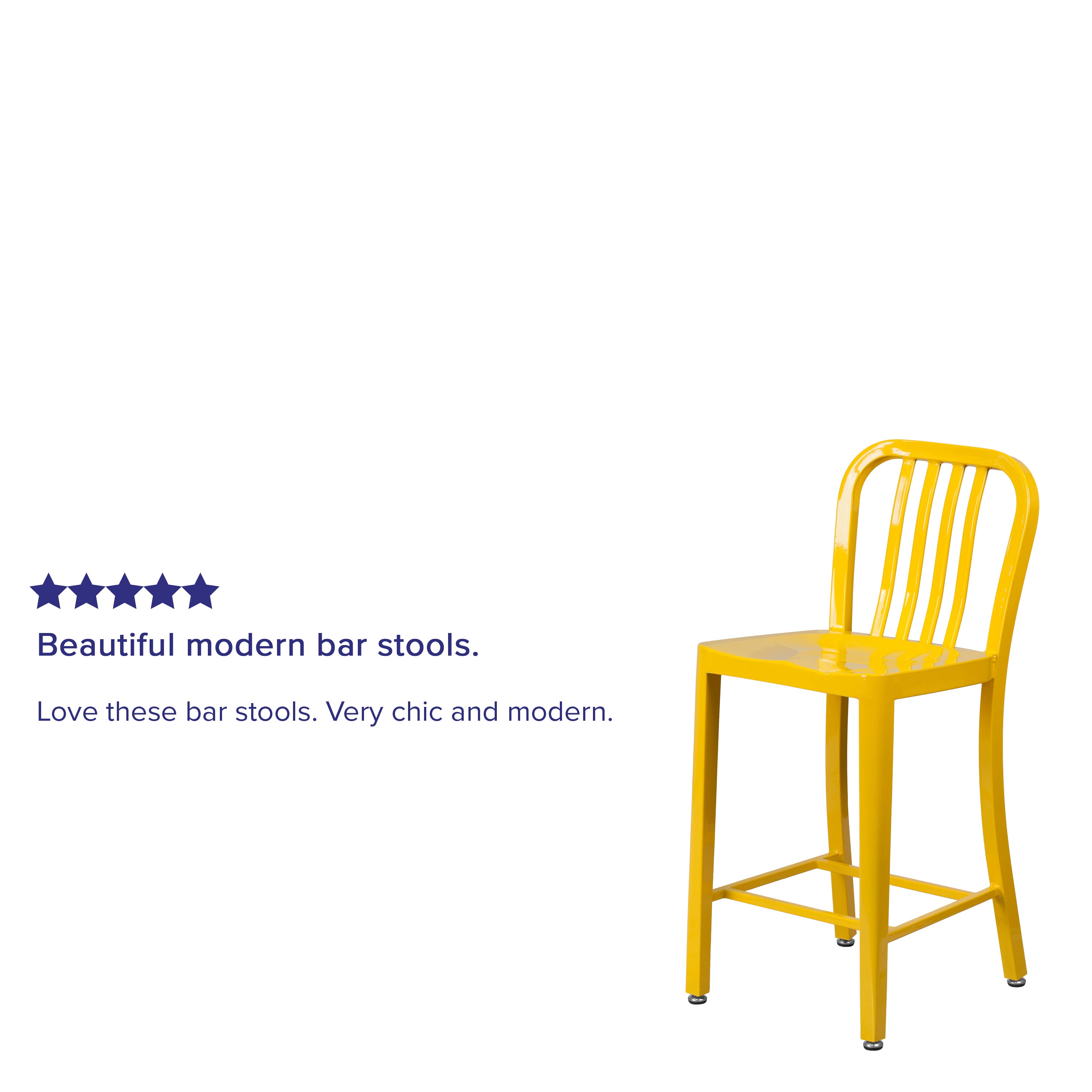 Gael Commercial Grade 24" High Yellow Metal Indoor-Outdoor Counter Height Stool with Vertical Slat Back