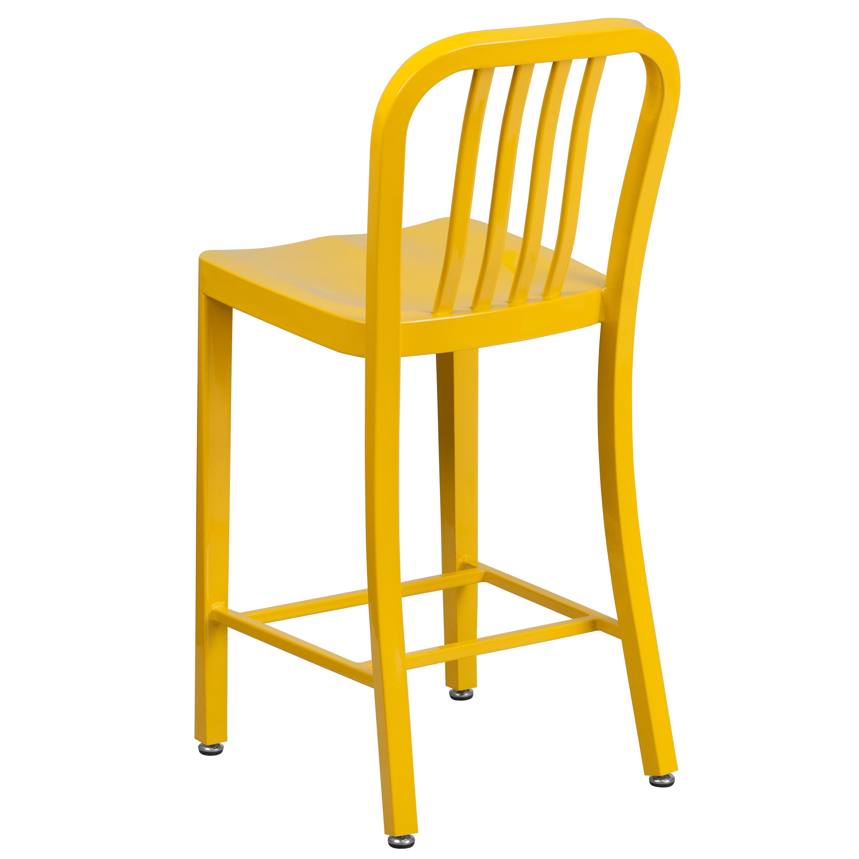 Gael Commercial Grade 24" High Yellow Metal Indoor-Outdoor Counter Height Stool with Vertical Slat Back
