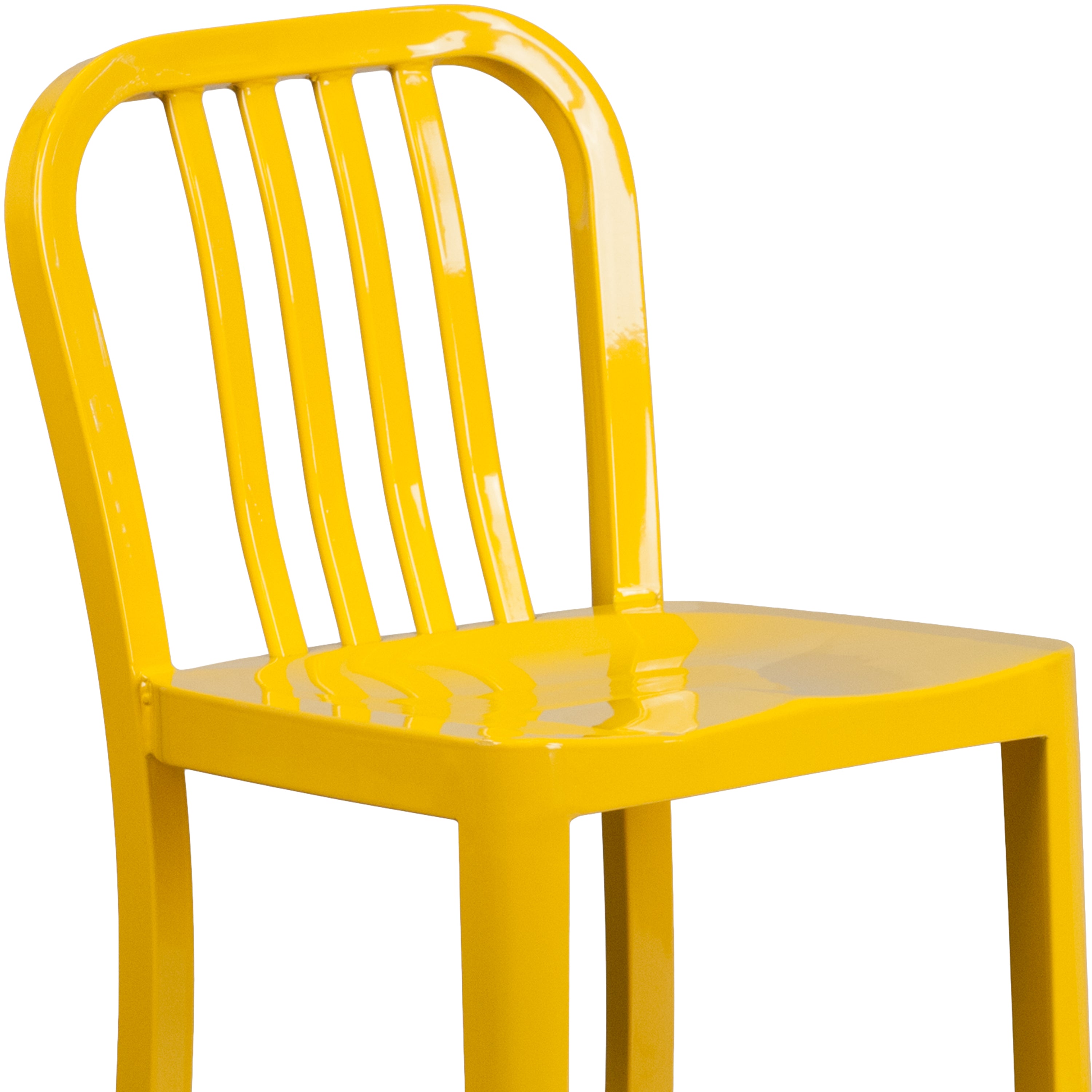 Gael Commercial Grade 24" High Yellow Metal Indoor-Outdoor Counter Height Stool with Vertical Slat Back