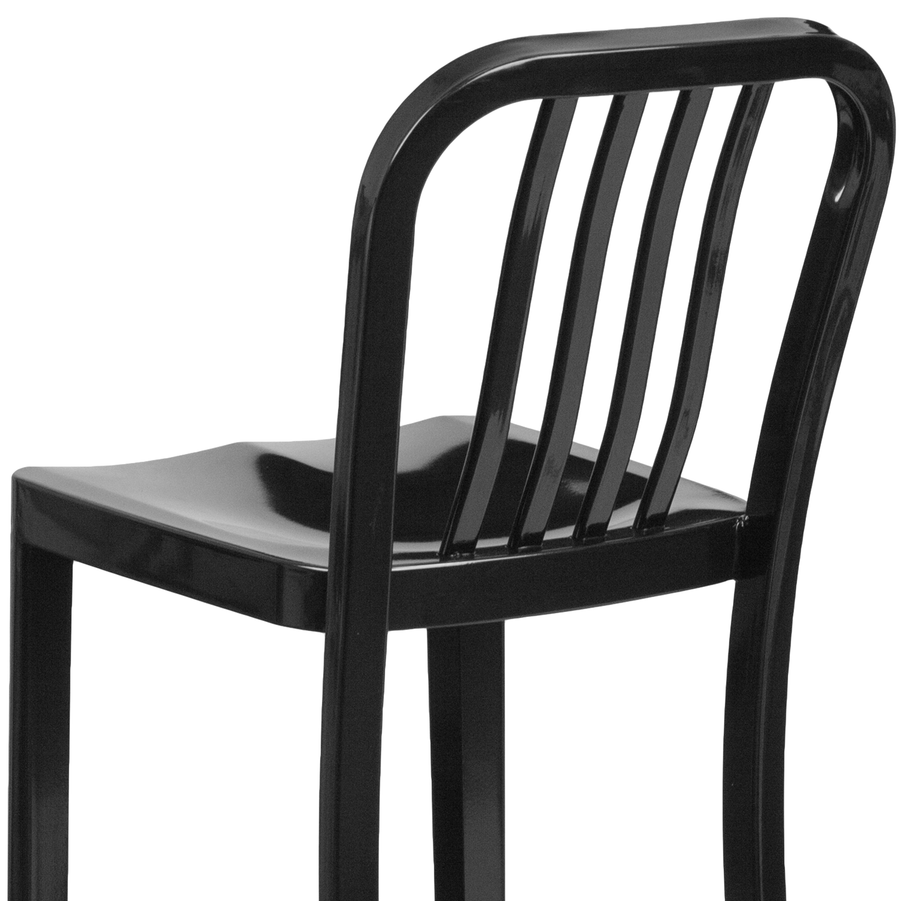 Gael Commercial Grade 30" High Black Metal Indoor-Outdoor Barstool with Vertical Slat Back