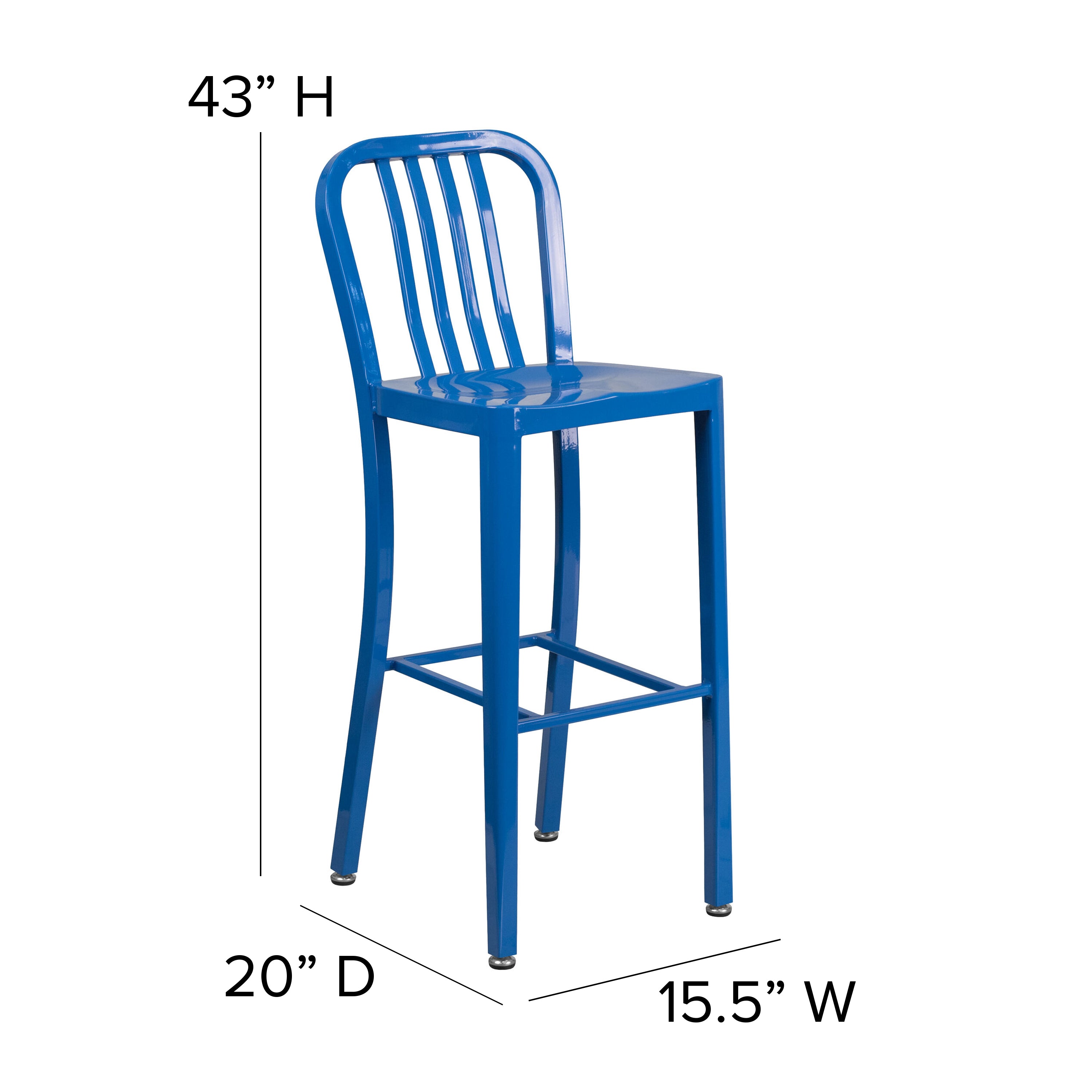 Gael Commercial Grade 30" High Blue Metal Indoor-Outdoor Barstool with Vertical Slat Back