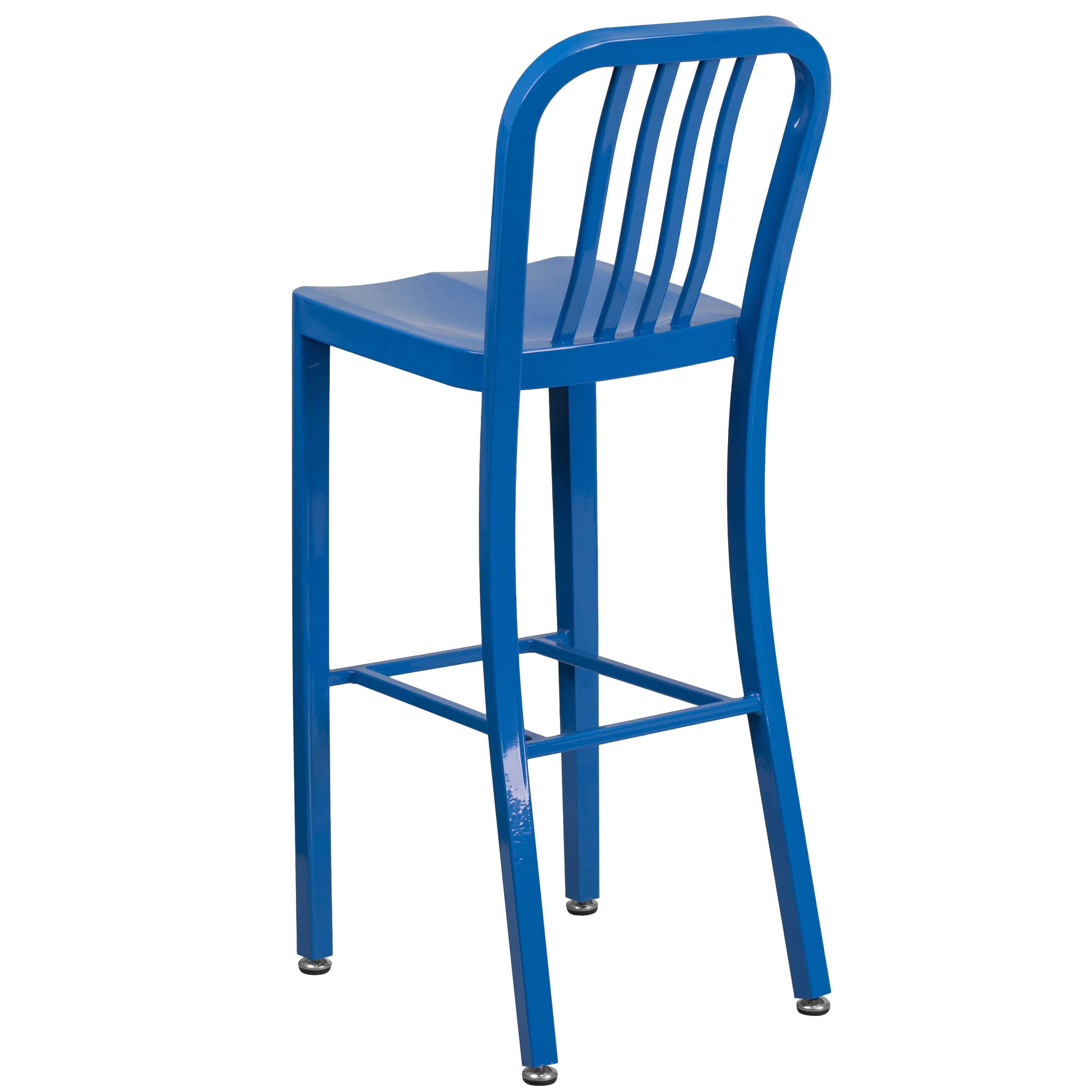Gael Commercial Grade 30" High Blue Metal Indoor-Outdoor Barstool with Vertical Slat Back