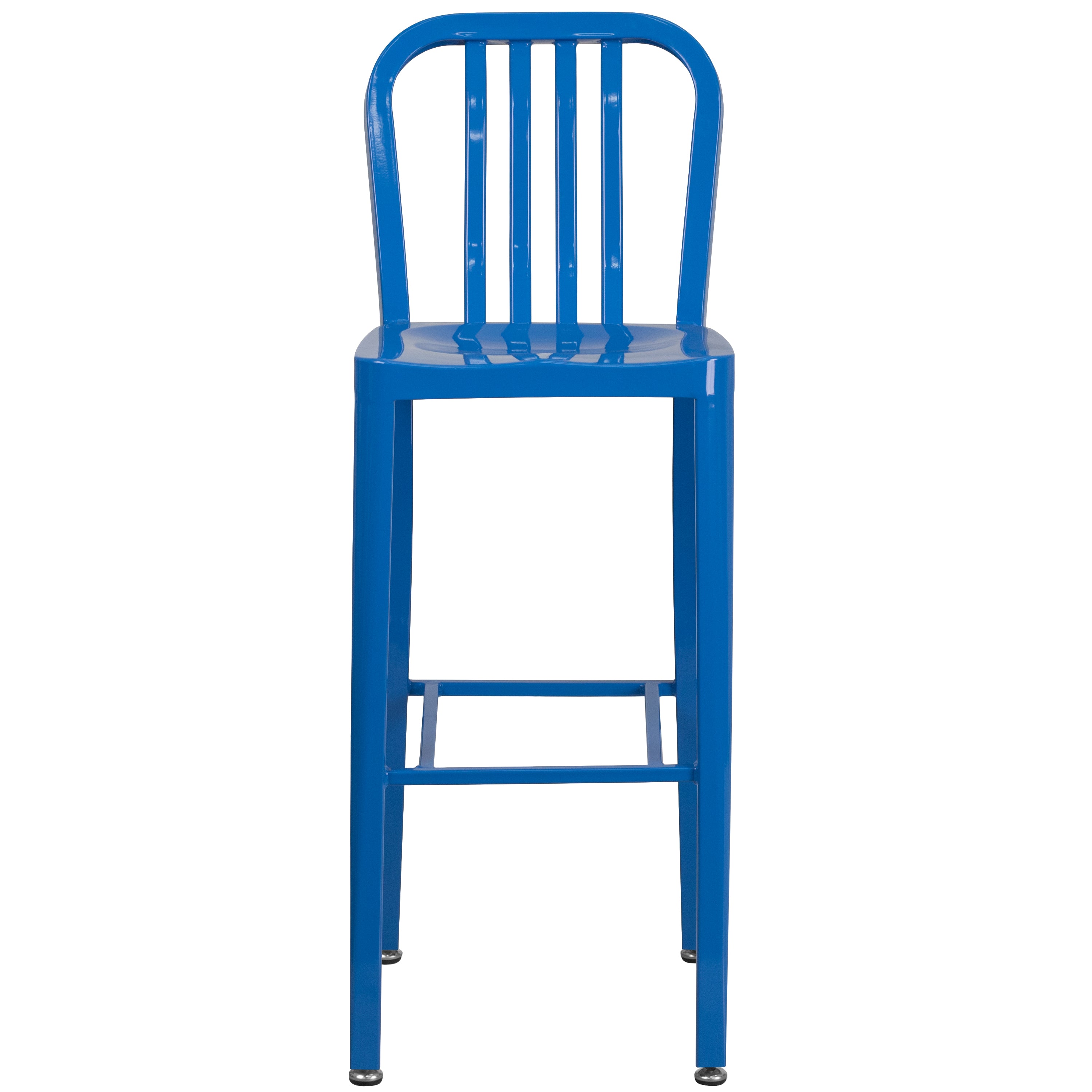 Gael Commercial Grade 30" High Blue Metal Indoor-Outdoor Barstool with Vertical Slat Back
