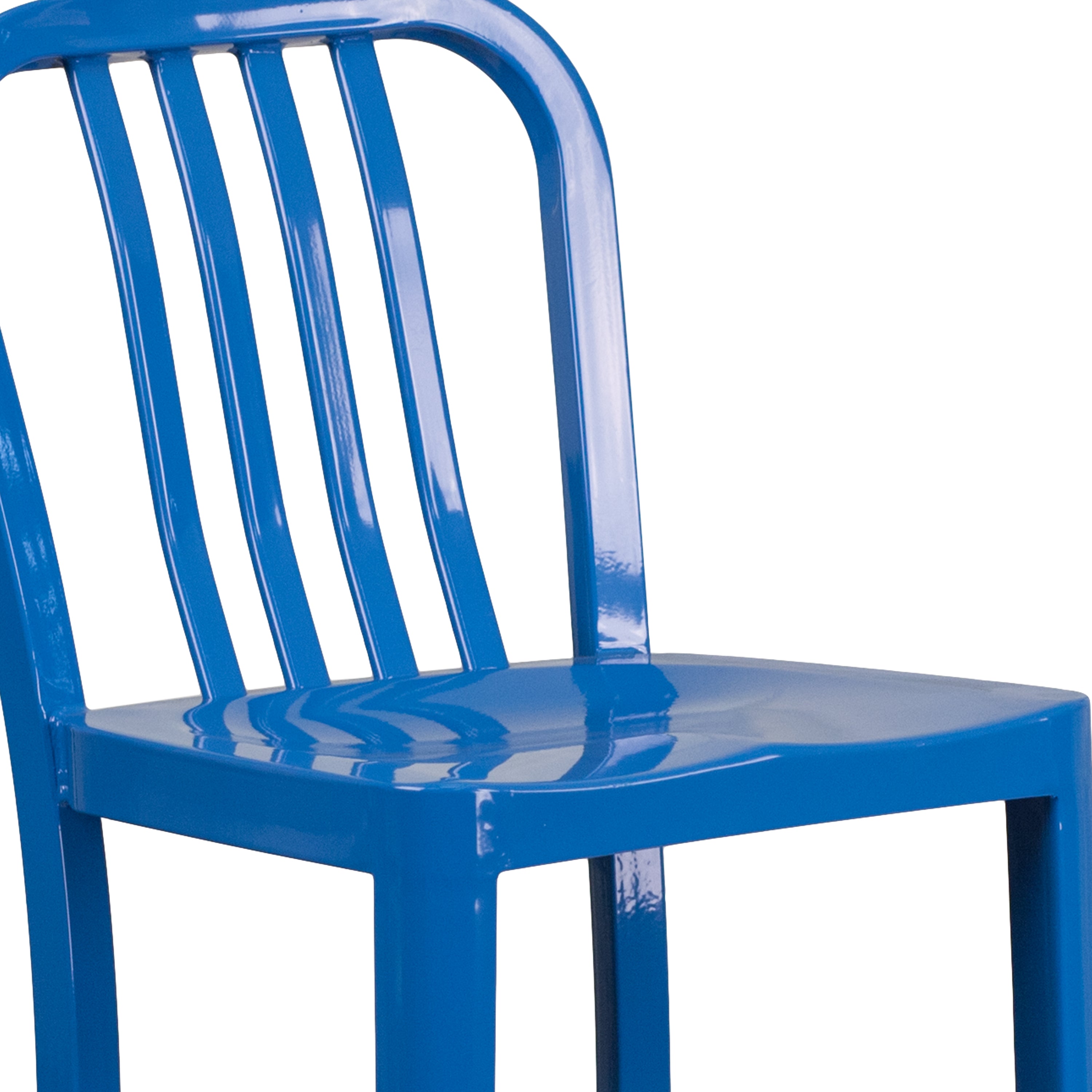 Gael Commercial Grade 30" High Blue Metal Indoor-Outdoor Barstool with Vertical Slat Back