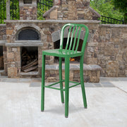 Gael Commercial Grade 30" High Green Metal Indoor-Outdoor Barstool with Vertical Slat Back