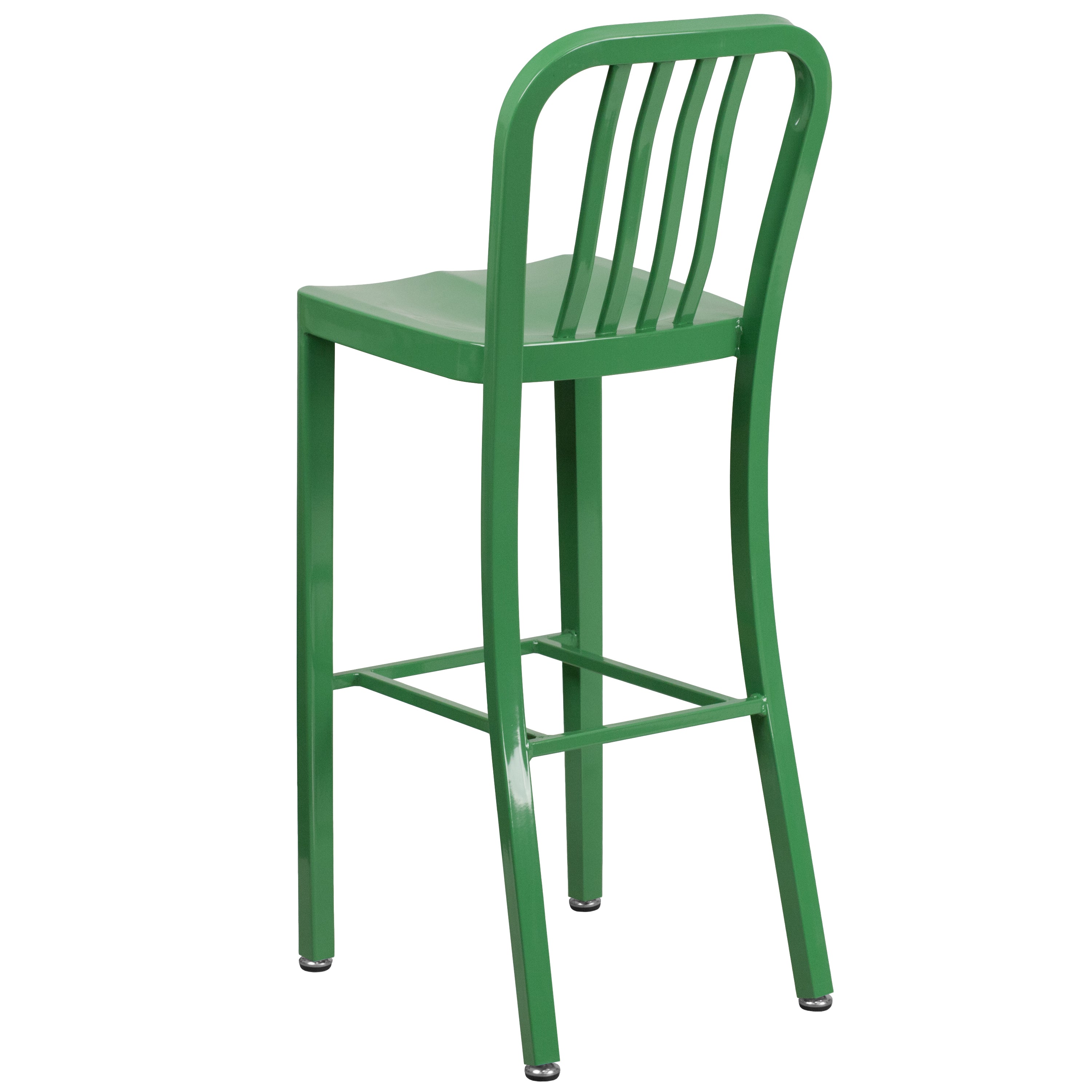 Gael Commercial Grade 30" High Green Metal Indoor-Outdoor Barstool with Vertical Slat Back