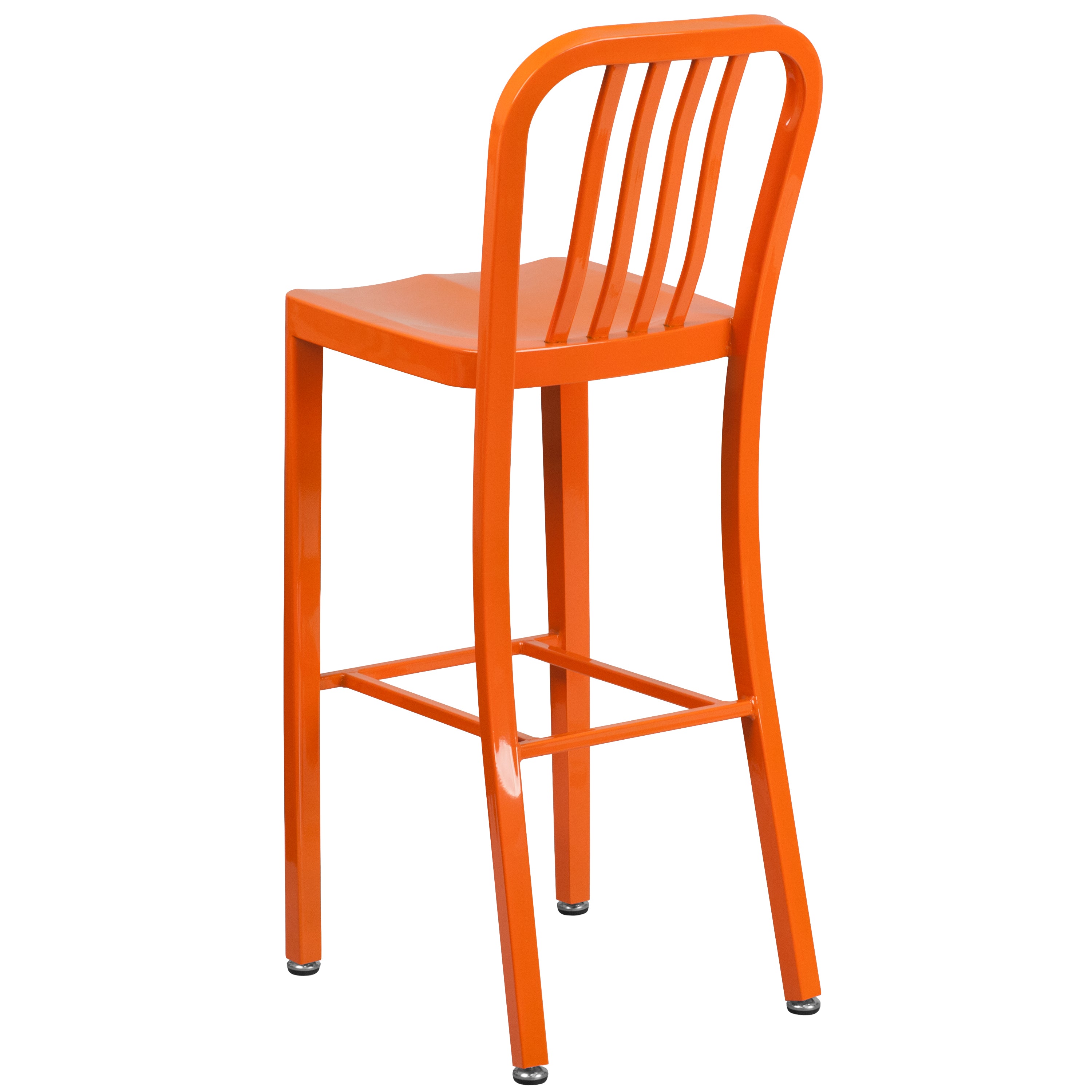 Gael Commercial Grade 30" High Orange Metal Indoor-Outdoor Barstool with Vertical Slat Back