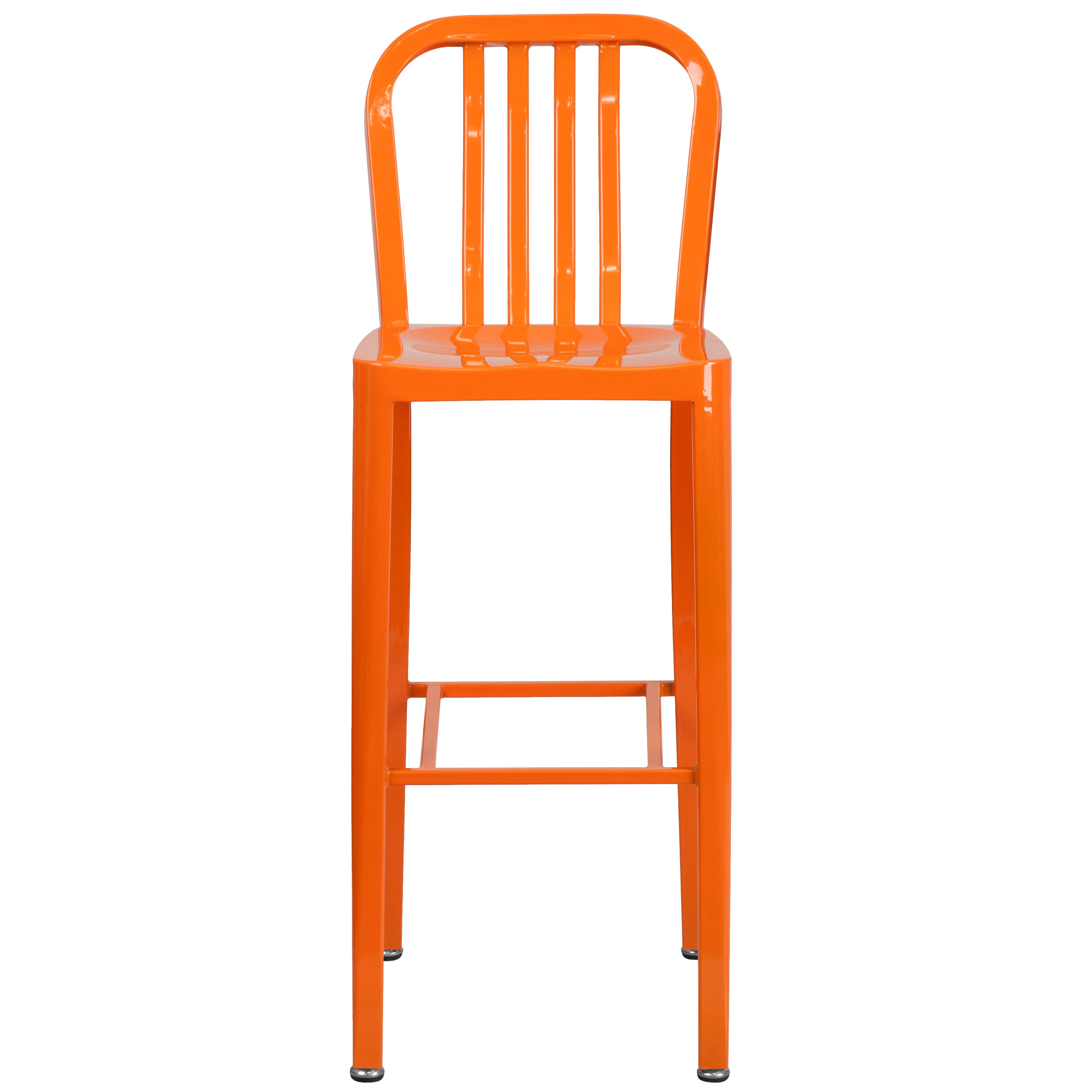 Gael Commercial Grade 30" High Orange Metal Indoor-Outdoor Barstool with Vertical Slat Back