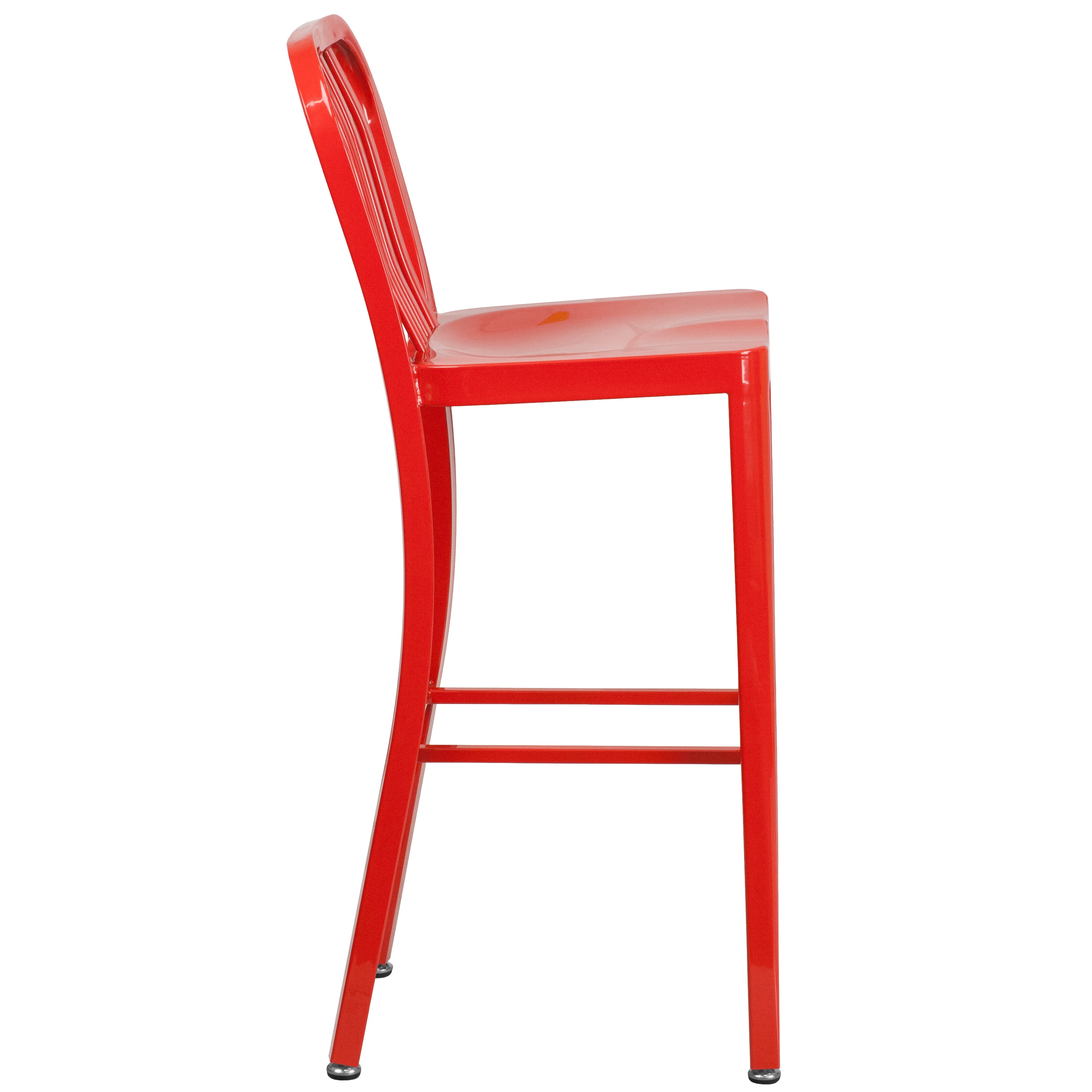 Gael Commercial Grade 30" High Red Metal Indoor-Outdoor Barstool with Vertical Slat Back