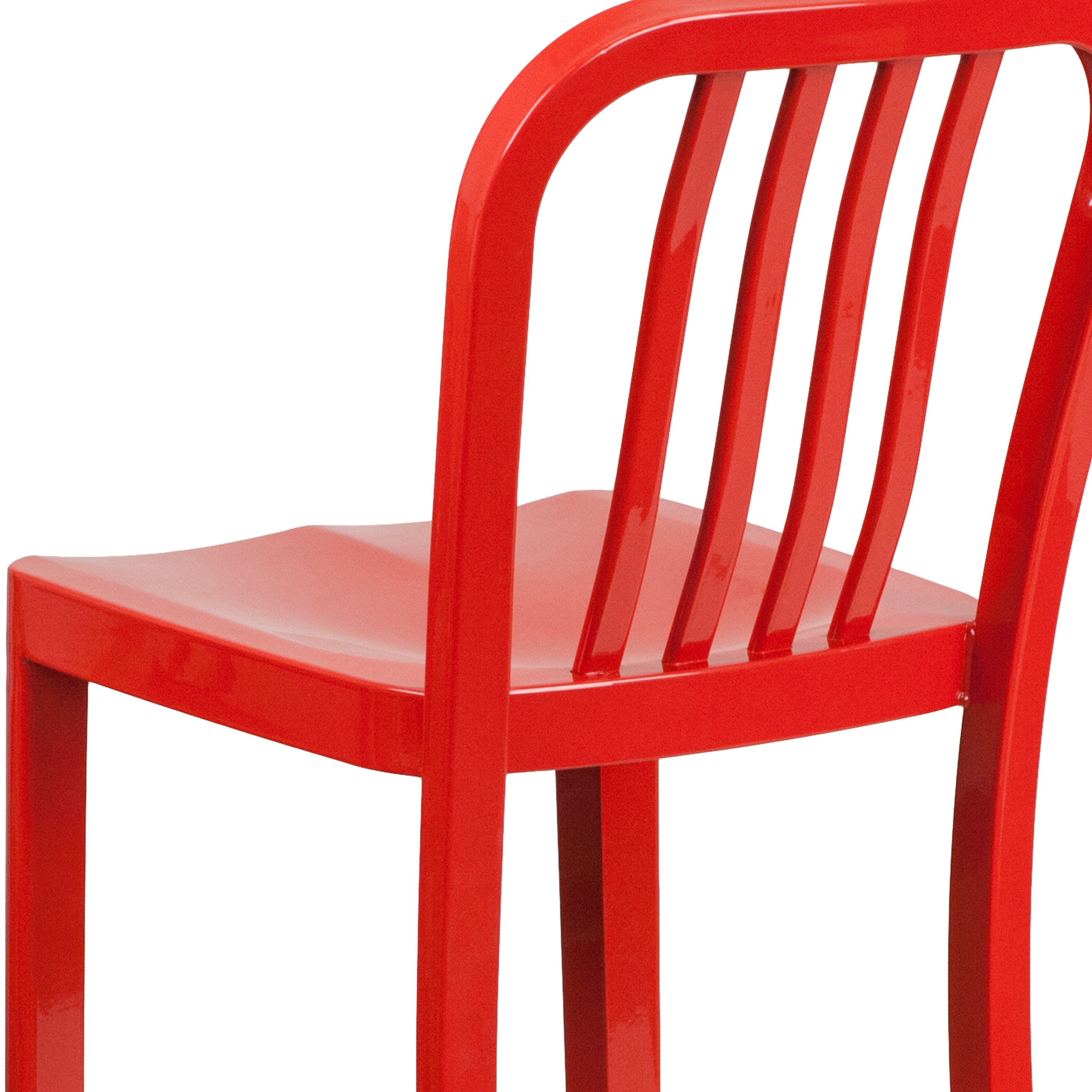 Gael Commercial Grade 30" High Red Metal Indoor-Outdoor Barstool with Vertical Slat Back