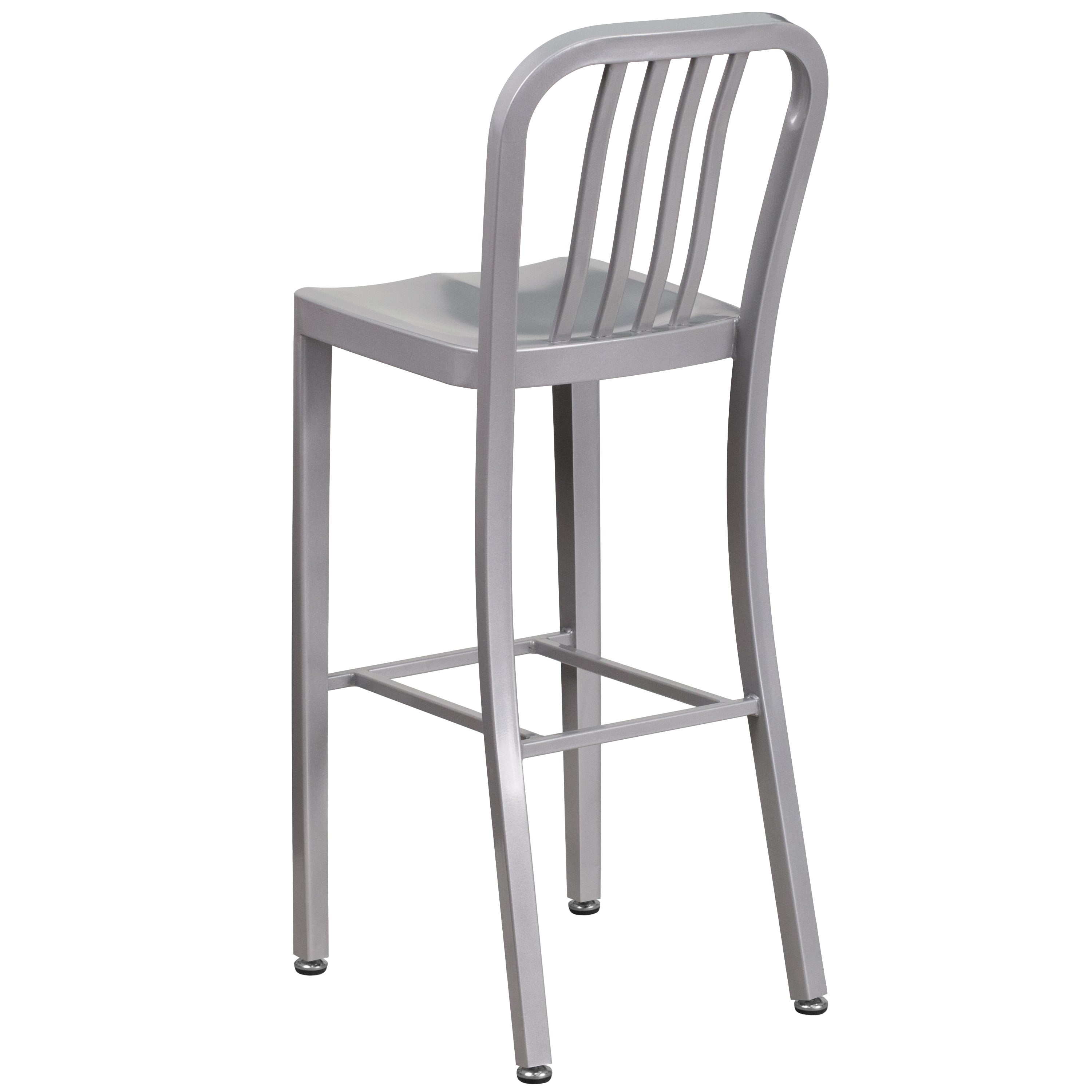 Gael Commercial Grade 30" High Silver Metal Indoor-Outdoor Barstool with Vertical Slat Back