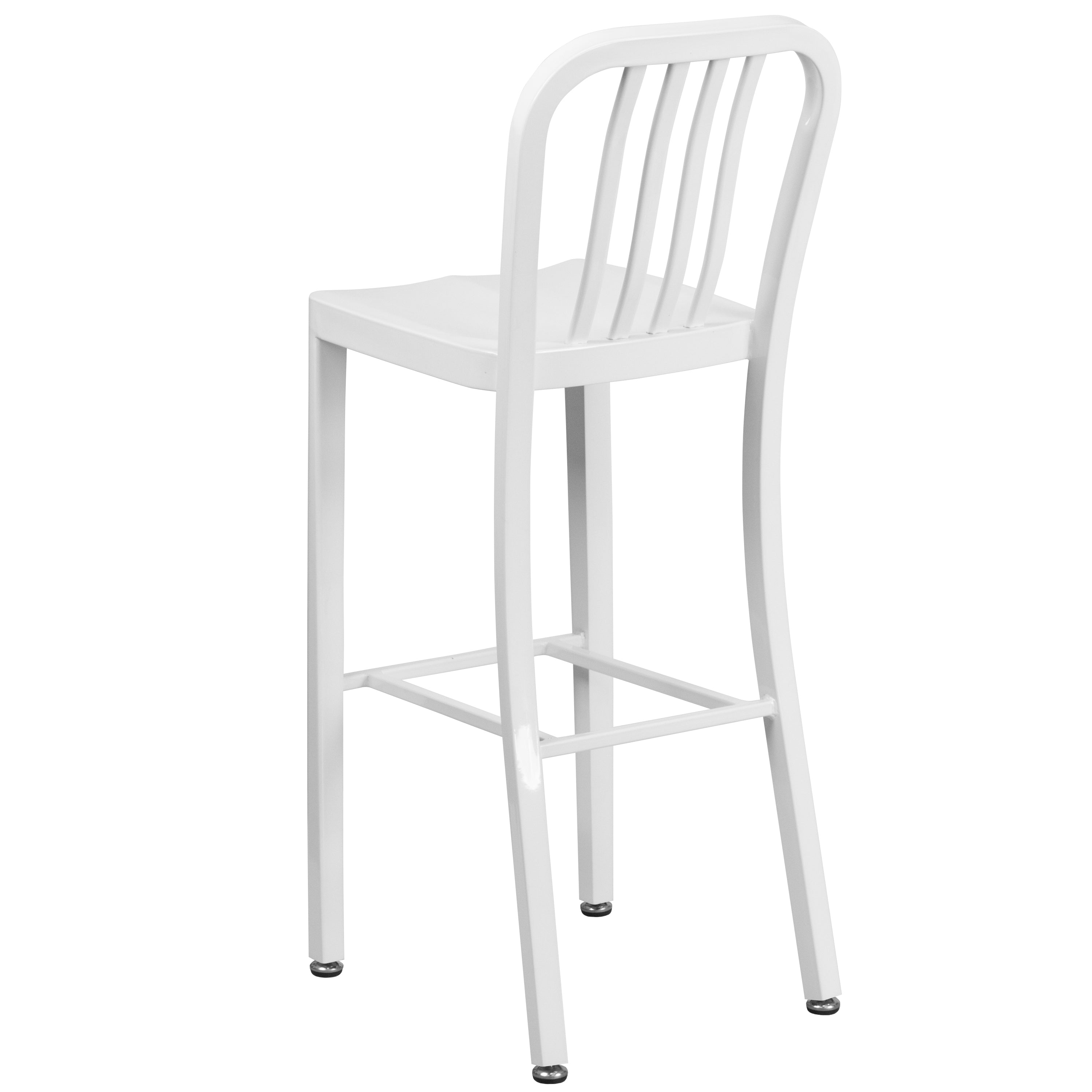 Gael Commercial Grade 30" High White Metal Indoor-Outdoor Barstool with Vertical Slat Back