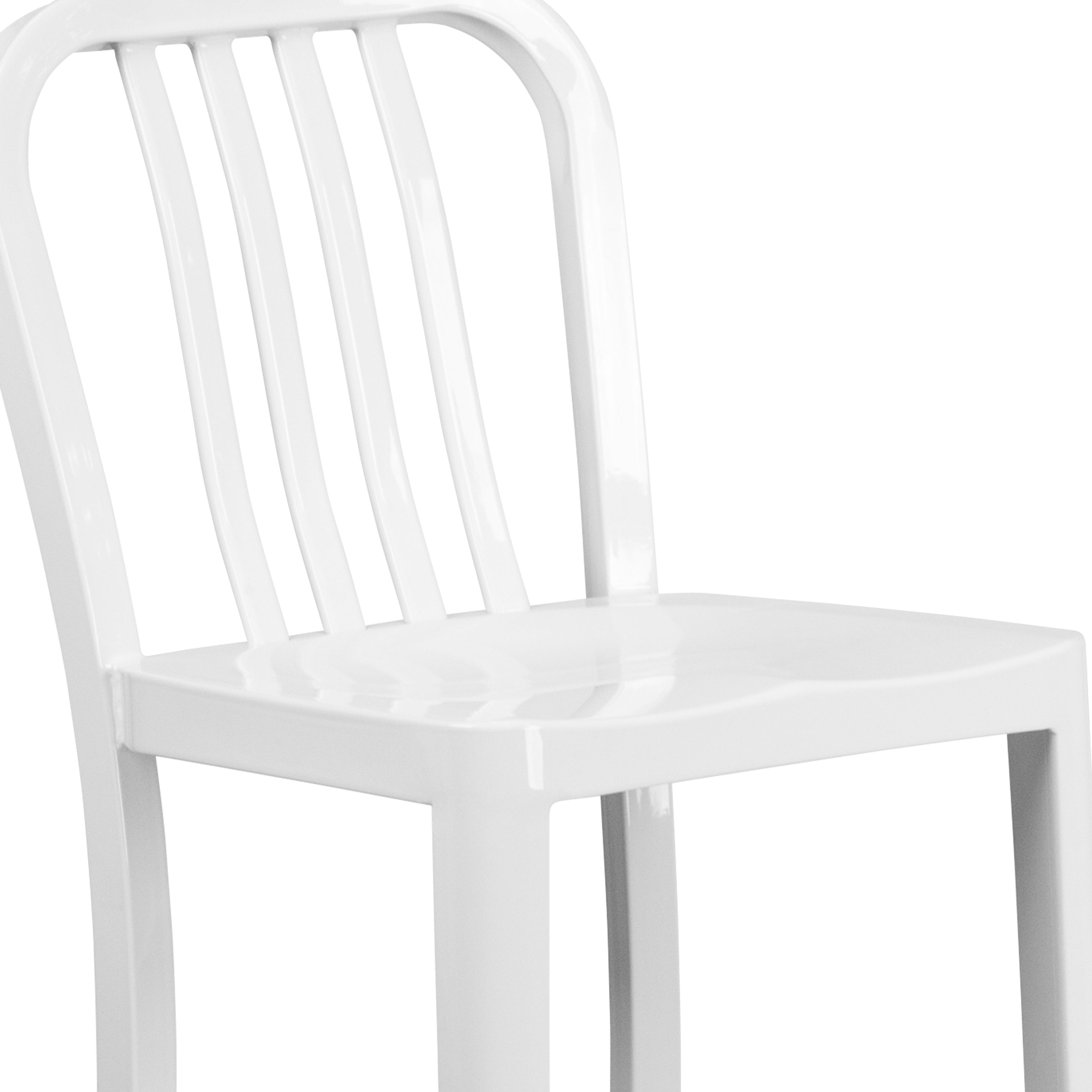 Gael Commercial Grade 30" High White Metal Indoor-Outdoor Barstool with Vertical Slat Back