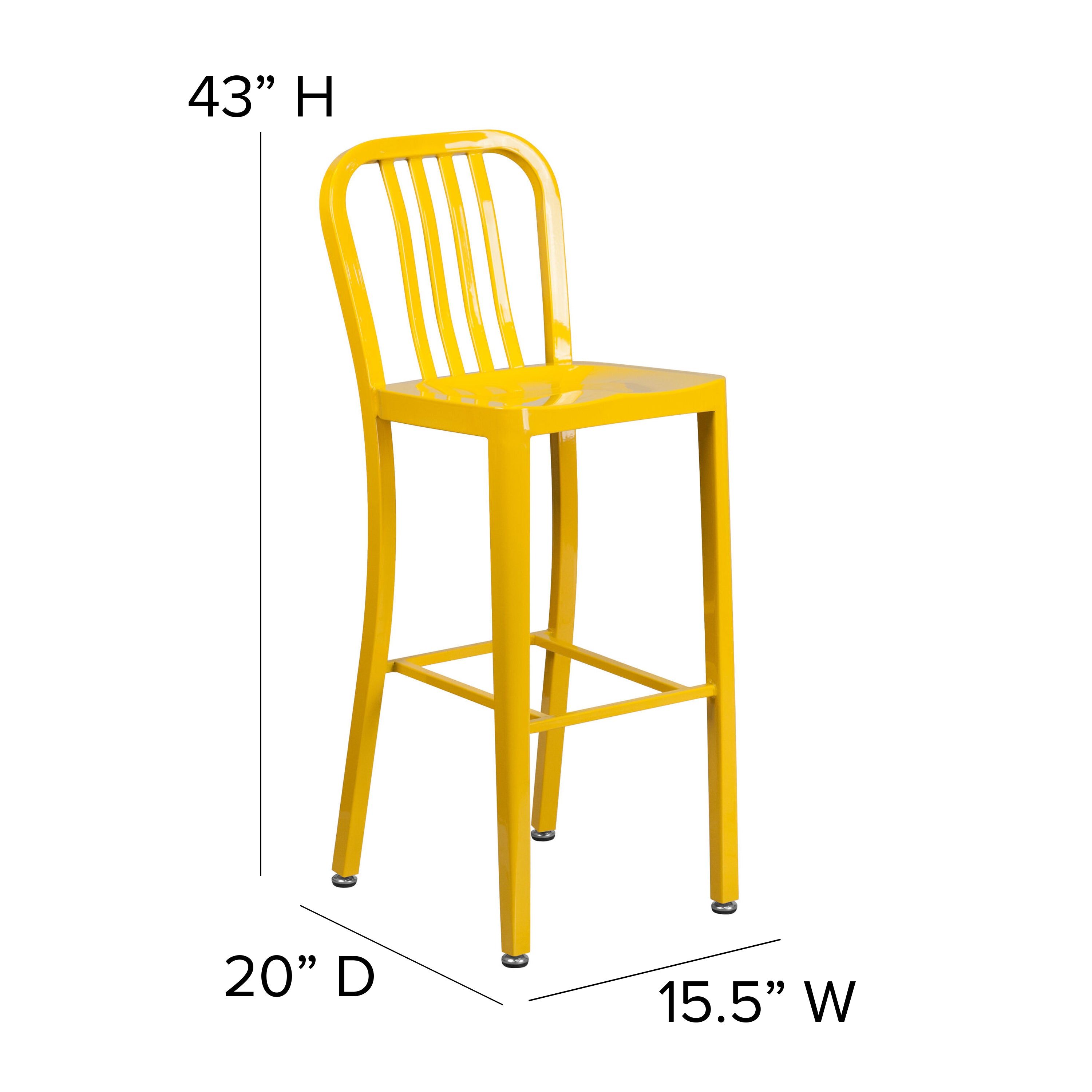 Gael Commercial Grade 30" High Yellow Metal Indoor-Outdoor Barstool with Vertical Slat Back