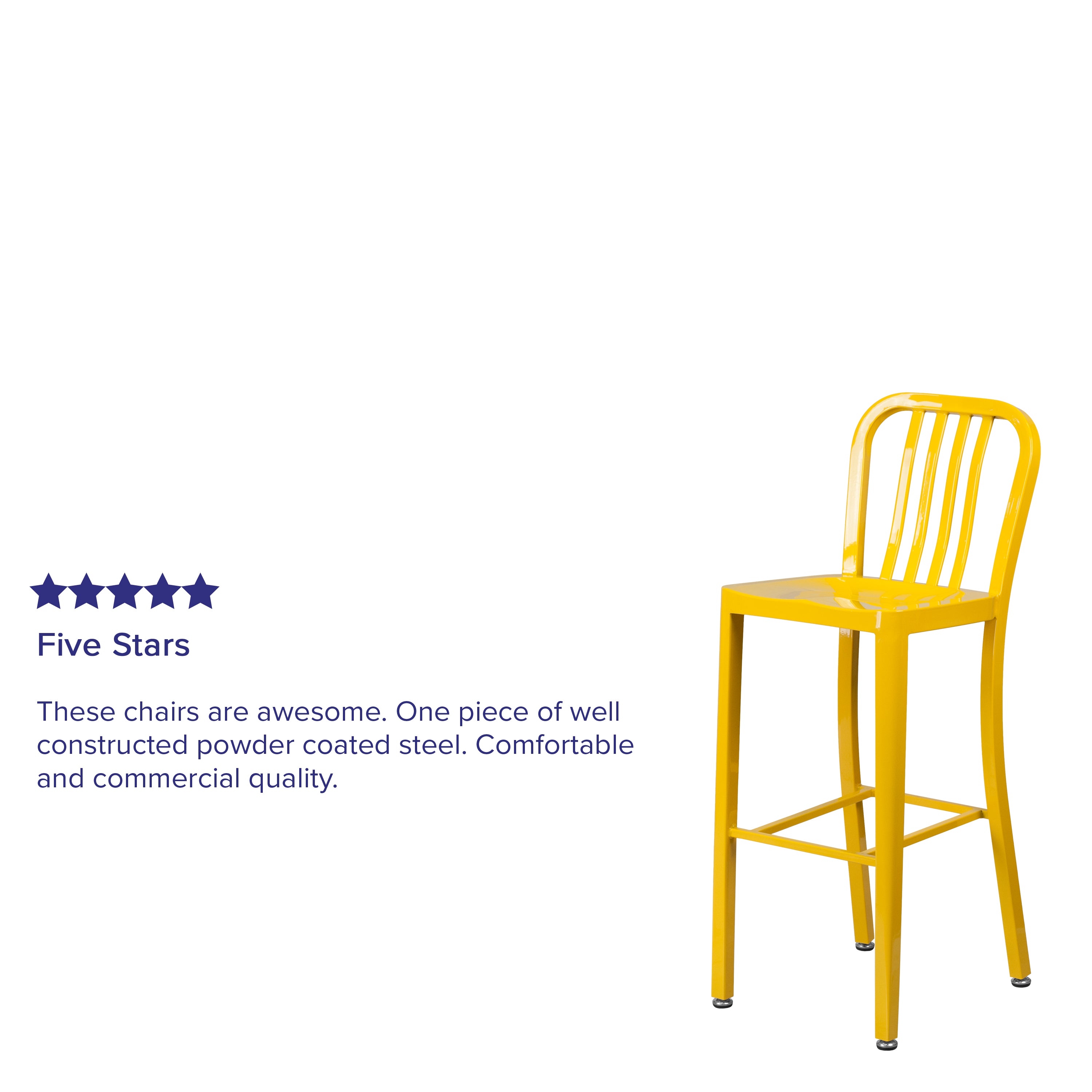 Gael Commercial Grade 30" High Yellow Metal Indoor-Outdoor Barstool with Vertical Slat Back