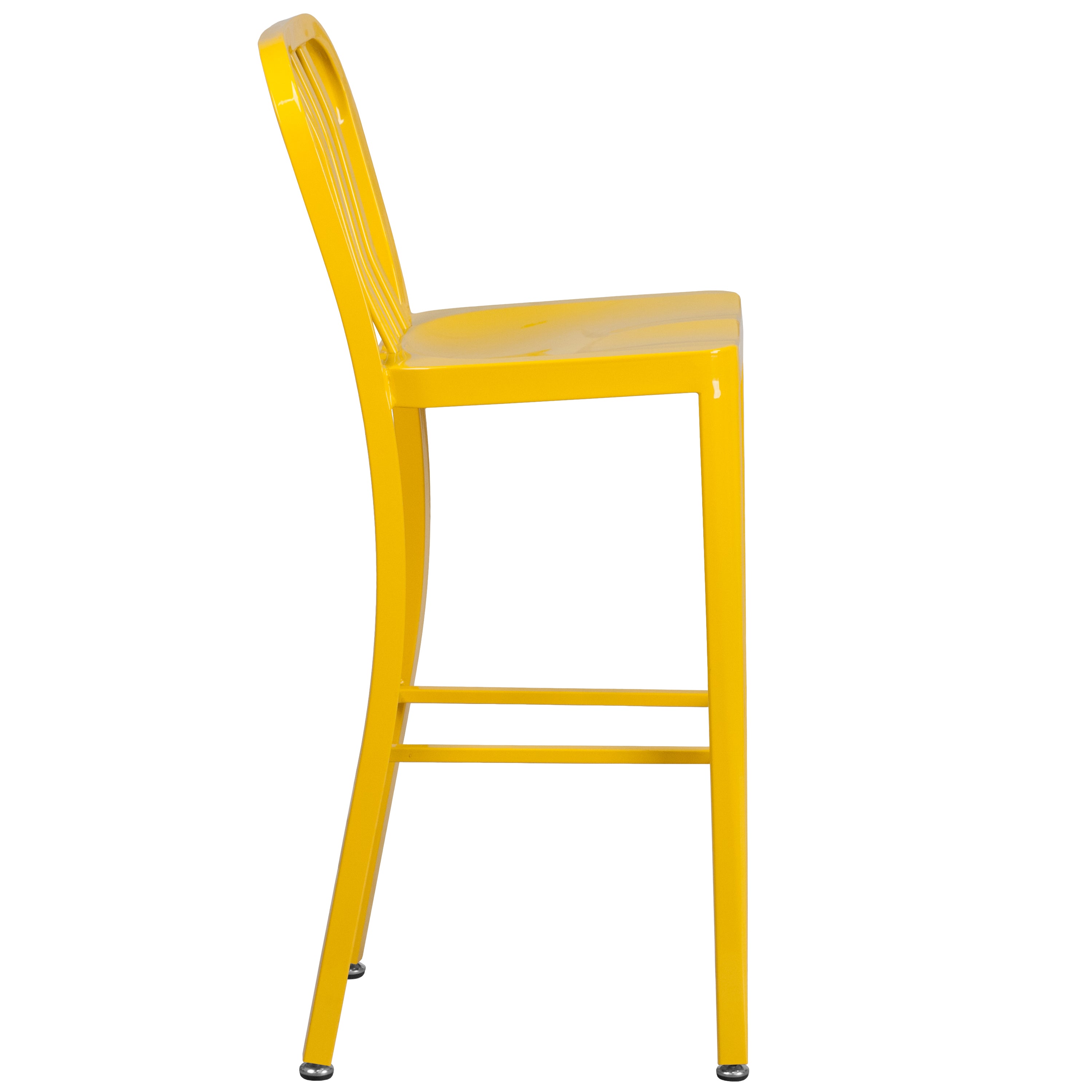 Gael Commercial Grade 30" High Yellow Metal Indoor-Outdoor Barstool with Vertical Slat Back