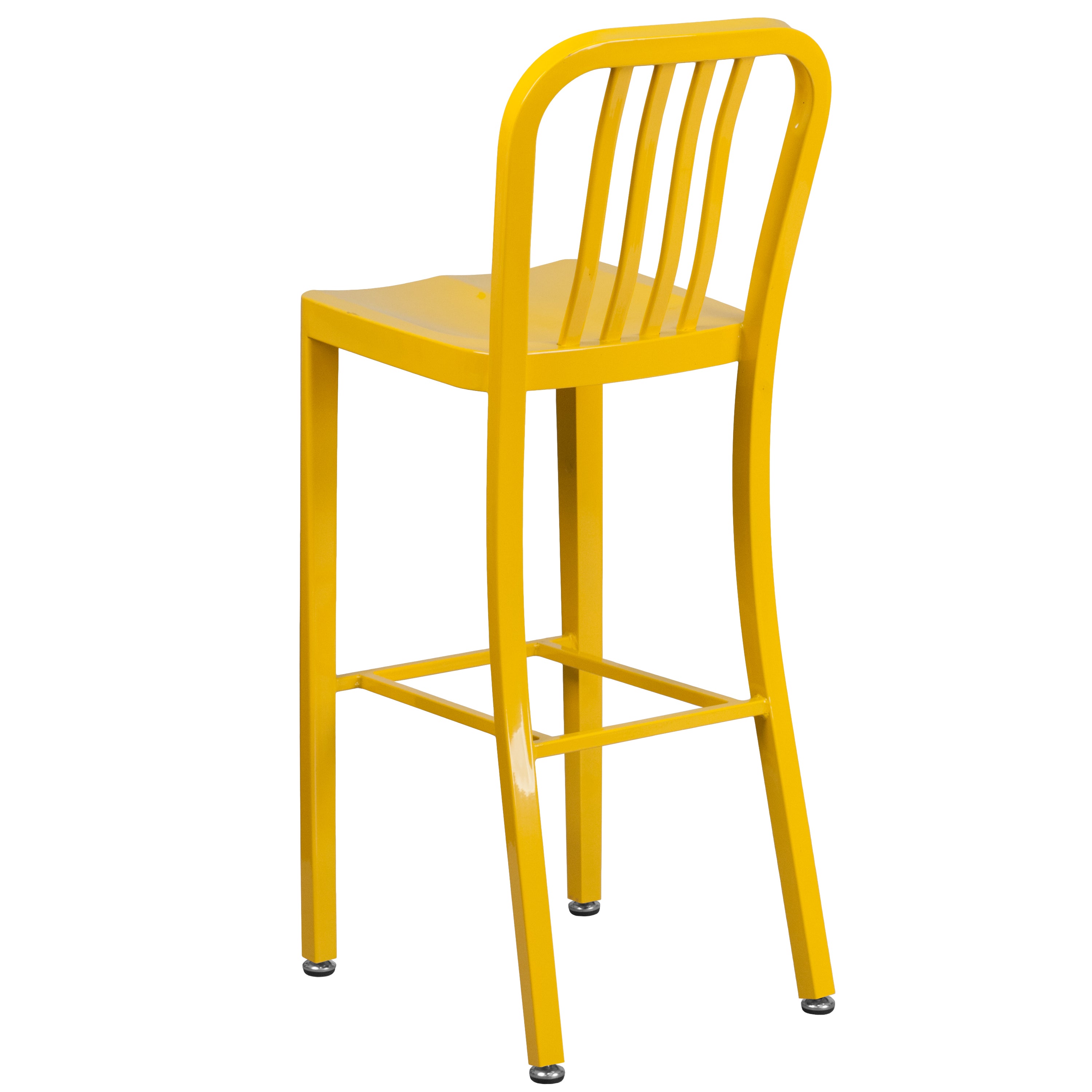 Gael Commercial Grade 30" High Yellow Metal Indoor-Outdoor Barstool with Vertical Slat Back
