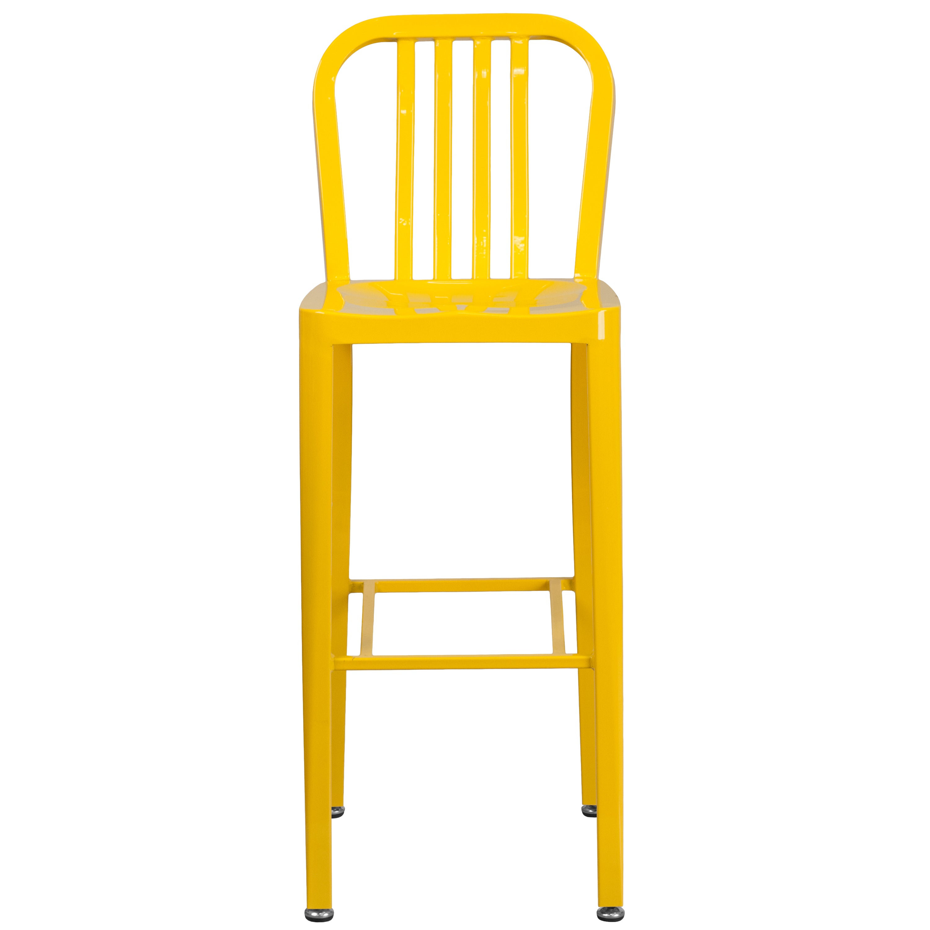 Gael Commercial Grade 30" High Yellow Metal Indoor-Outdoor Barstool with Vertical Slat Back