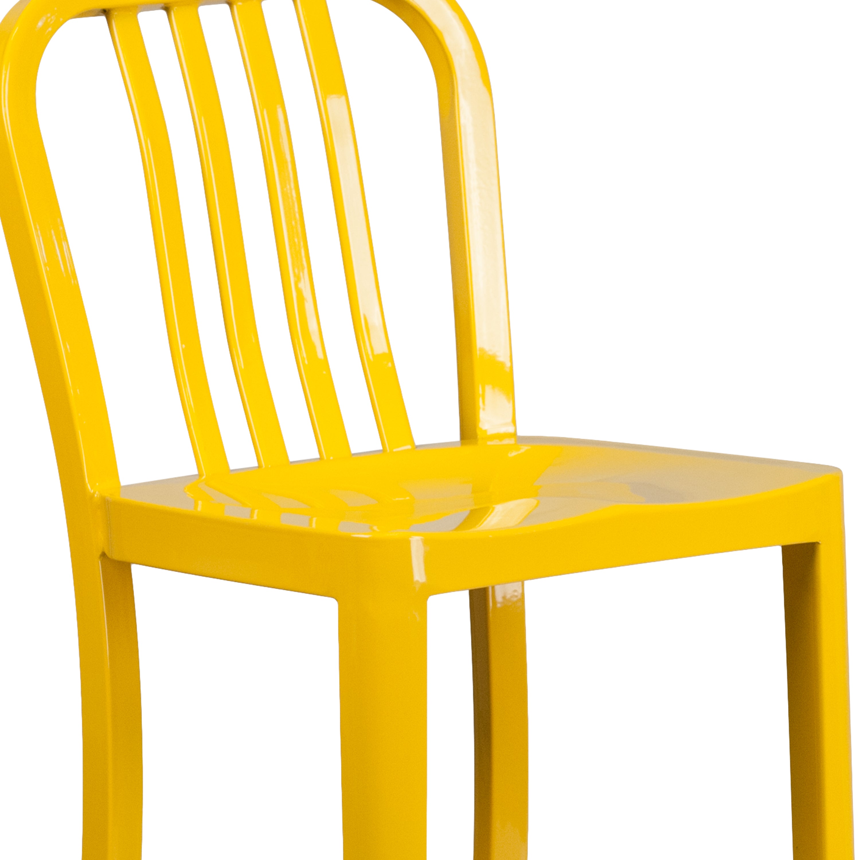 Gael Commercial Grade 30" High Yellow Metal Indoor-Outdoor Barstool with Vertical Slat Back